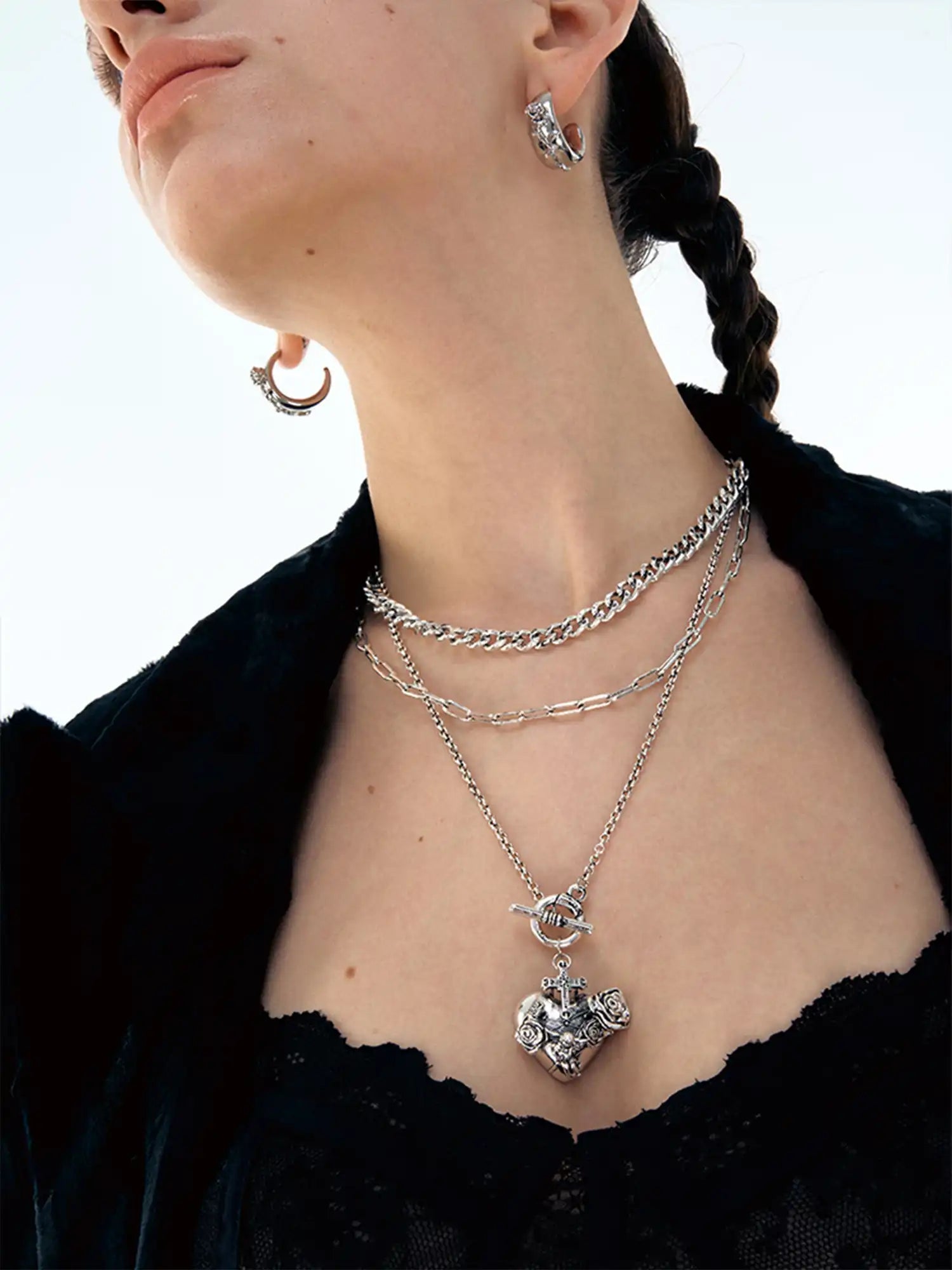 1Jinn M2M Punk Cross Heart Layered Necklace | Canton Collective