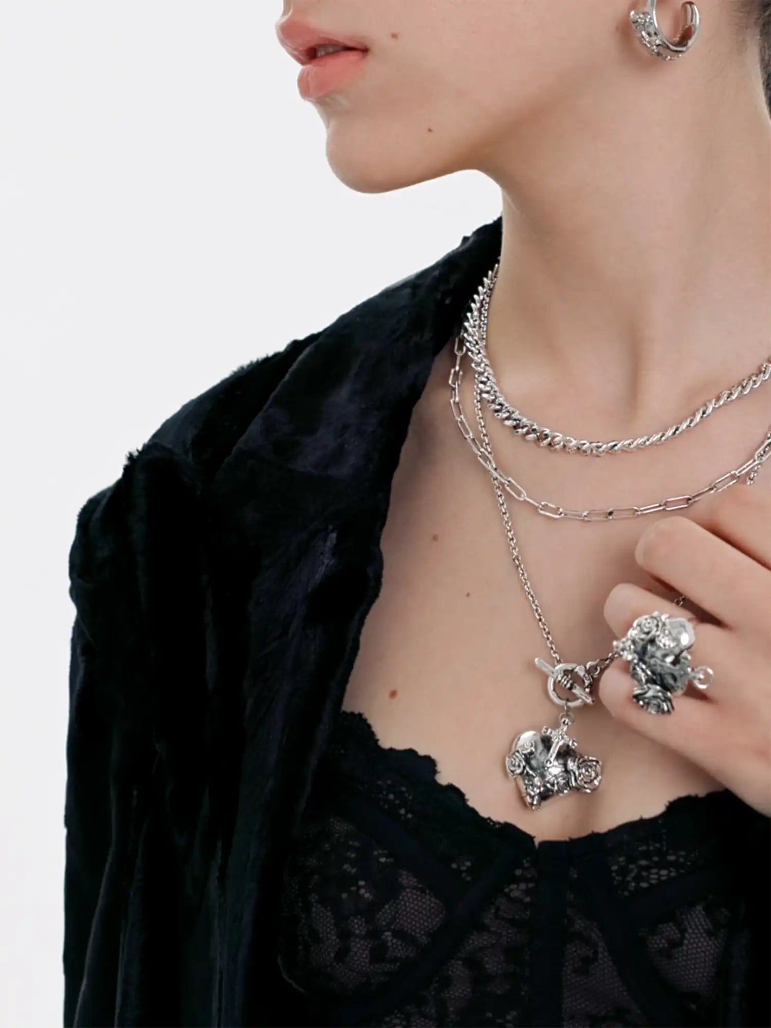 1Jinn M2M Punk Cross Heart Layered Necklace | Canton Collective