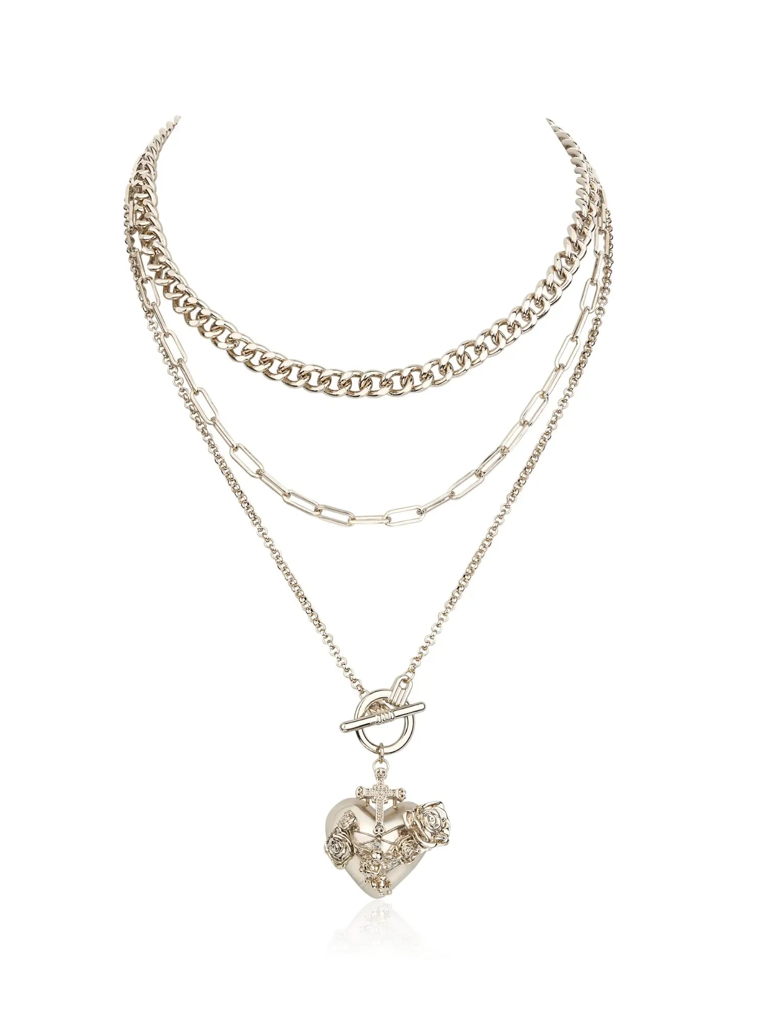 1Jinn M2M Punk Cross Heart Layered Necklace | Canton Collective