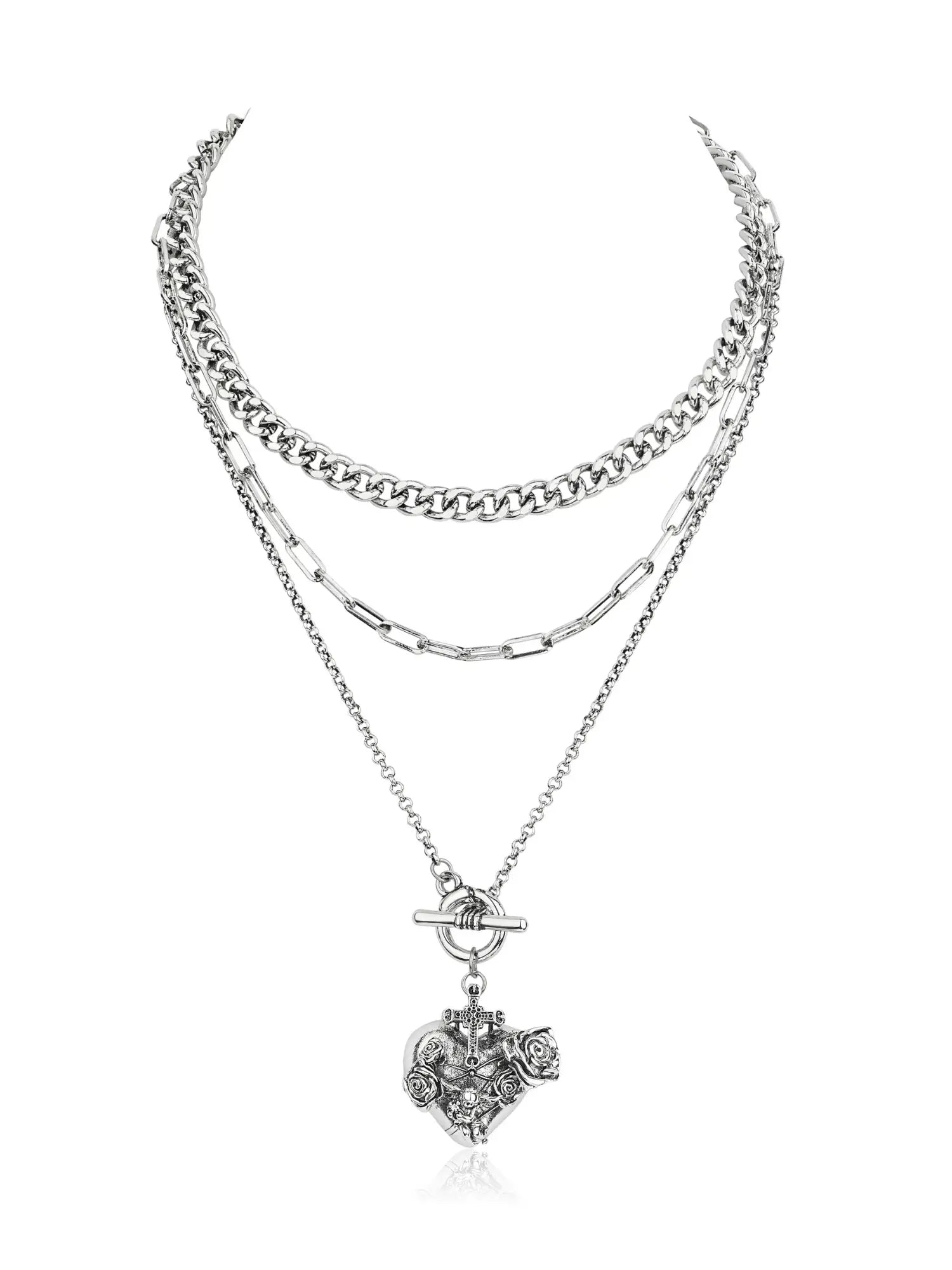 1Jinn M2M Punk Cross Heart Layered Necklace | Canton Collective