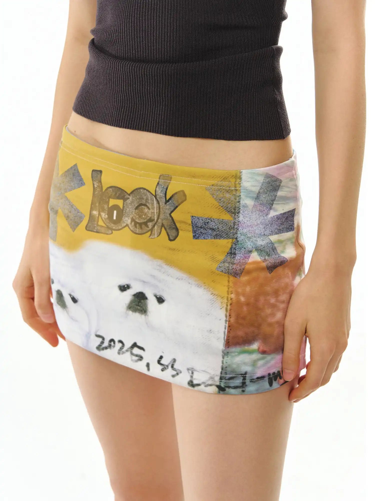 Deleteex Puppy Graffiti Print Mini Skirt | Canton Collective