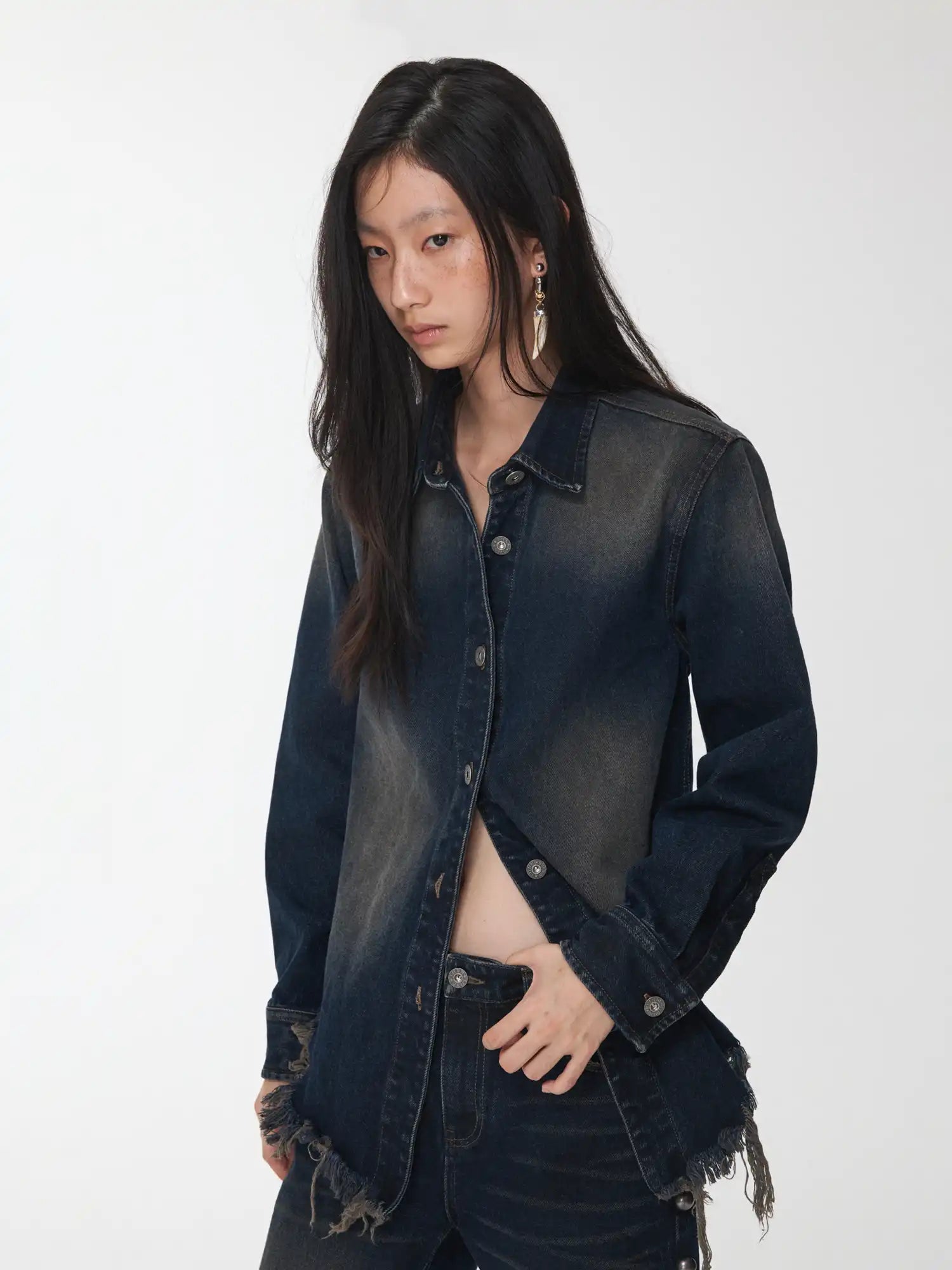 1Jinn Studio Raw-Edge Denim Fitted Shirt | Canton Collective