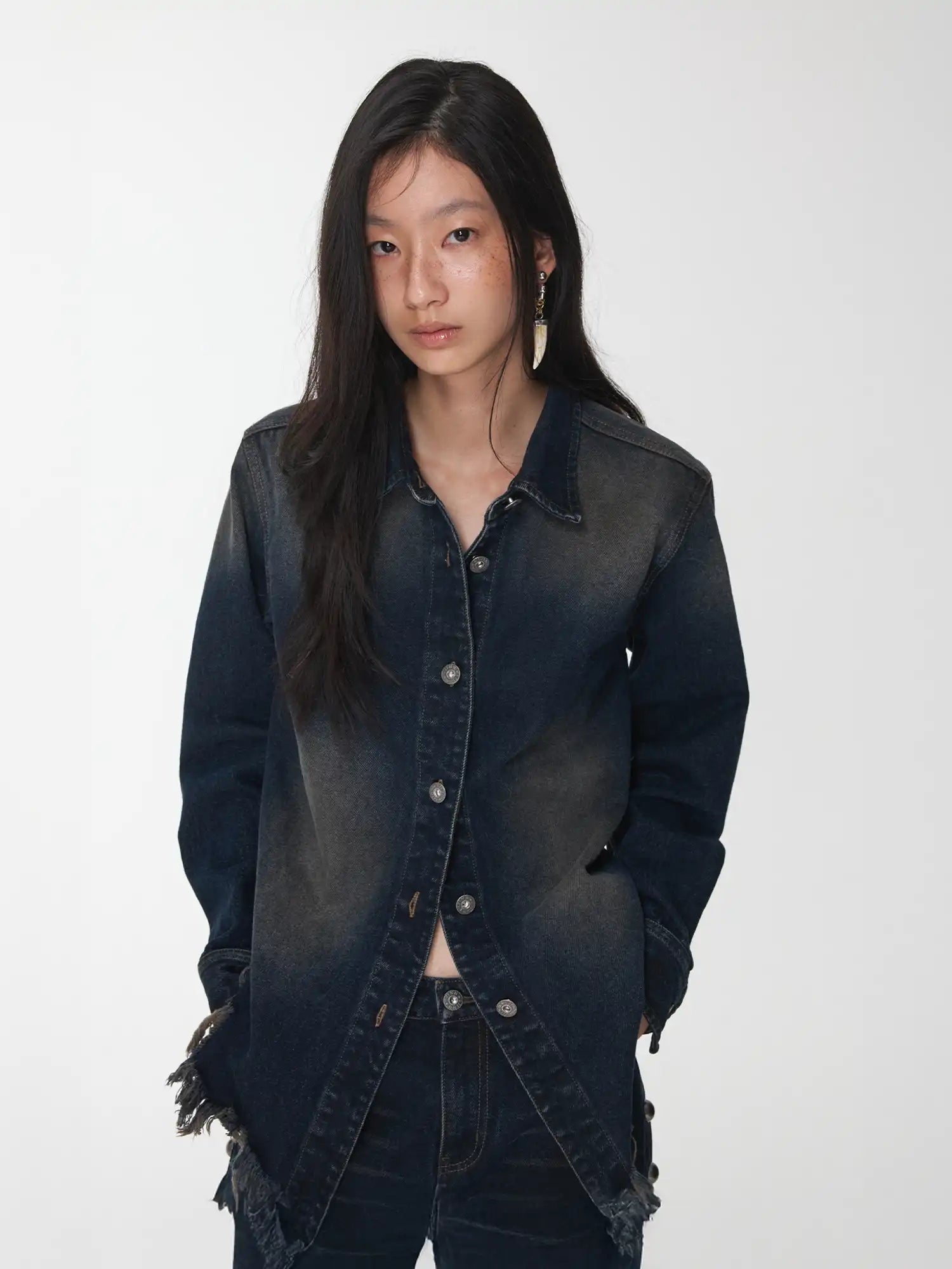 1Jinn Studio Raw-Edge Denim Fitted Shirt | Canton Collective
