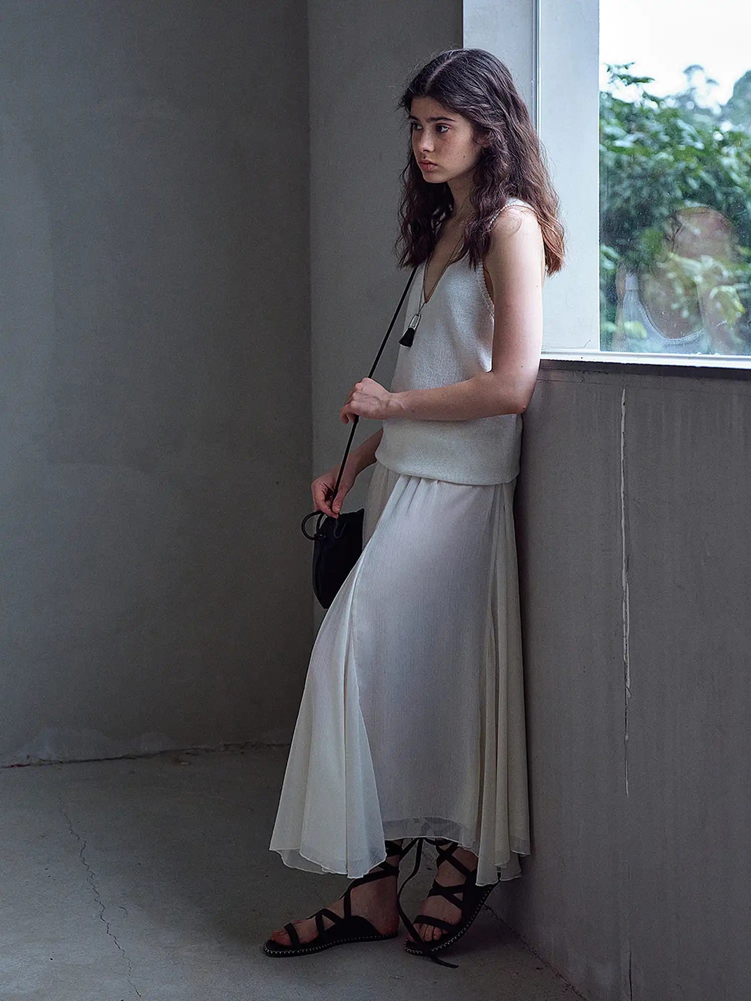 CantonCollective Design Raw Edge V-Neck Wool Blend Tank Top | Canton Collective