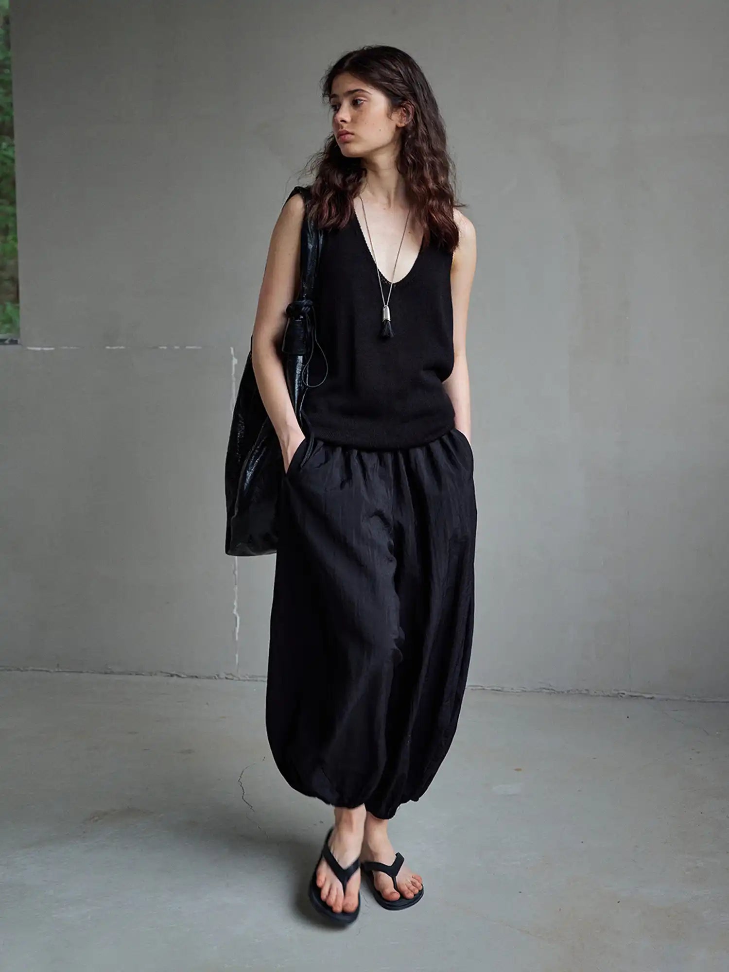 CantonCollective Design Raw Edge V-Neck Wool Blend Tank Top | Canton Collective