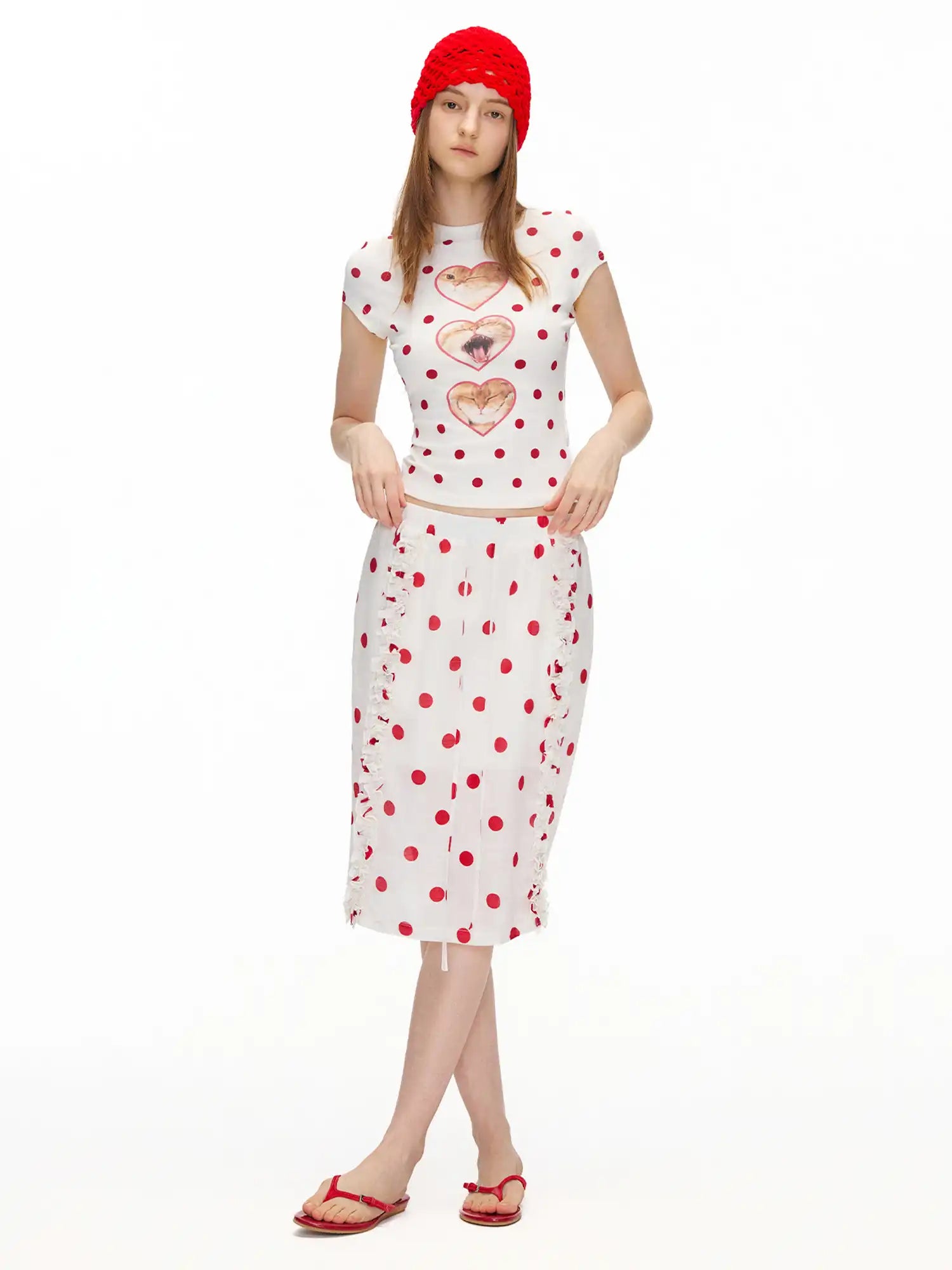 Outtheblue Red Polka Dot Ruffle Midi Skirt | Canton Collective