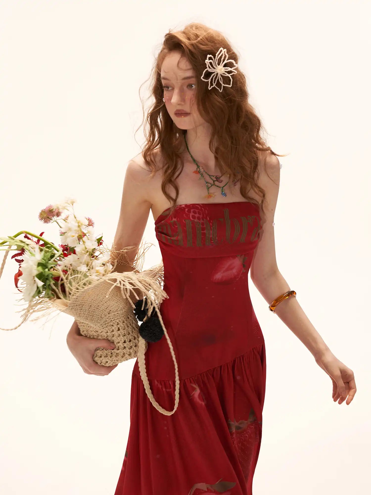 MAMC Red Strawberry High Slit Bandeau Maxi Dress | Canton Collective