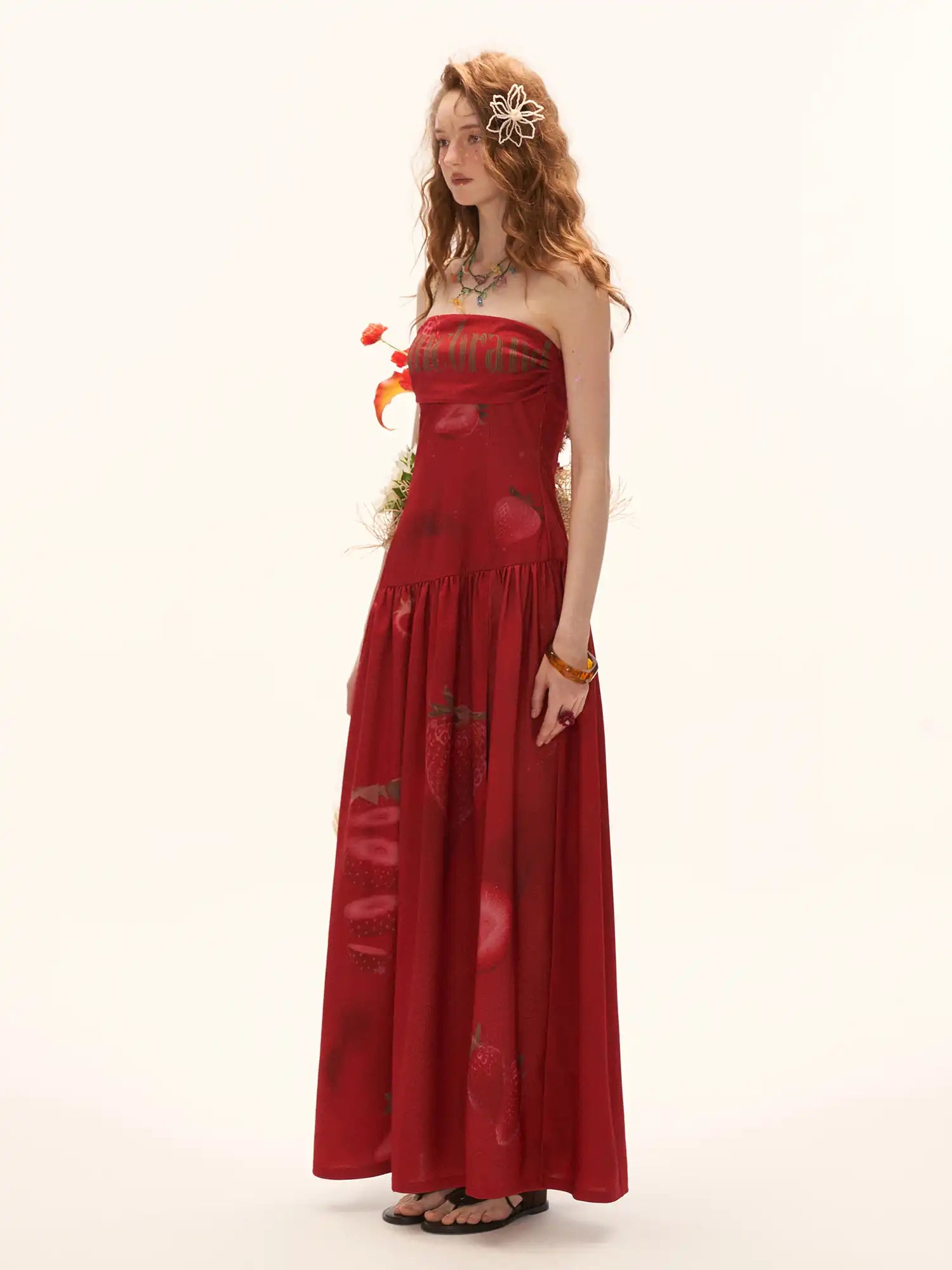 MAMC Red Strawberry High Slit Bandeau Maxi Dress | Canton Collective