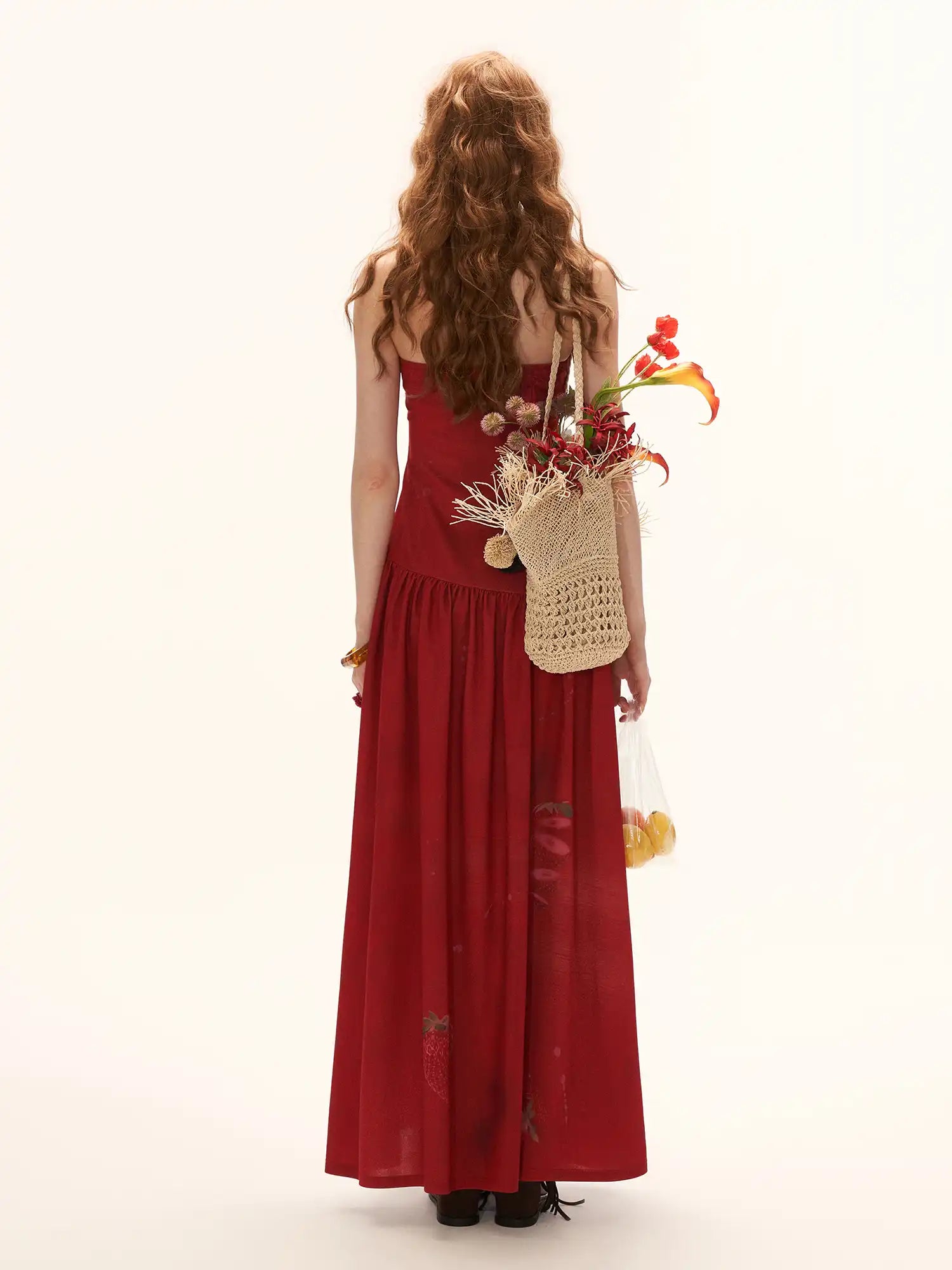 MAMC Red Strawberry High Slit Bandeau Maxi Dress | Canton Collective