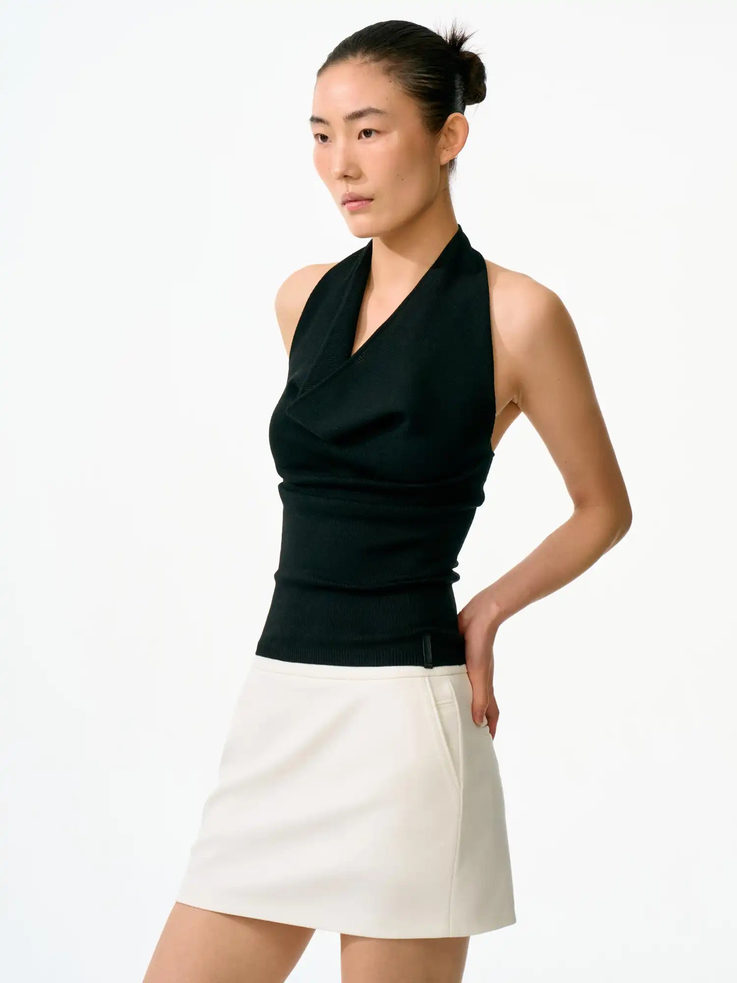 FirstFloor Retro Linen-Touch Cowl Neck Halter Top | Canton Collective