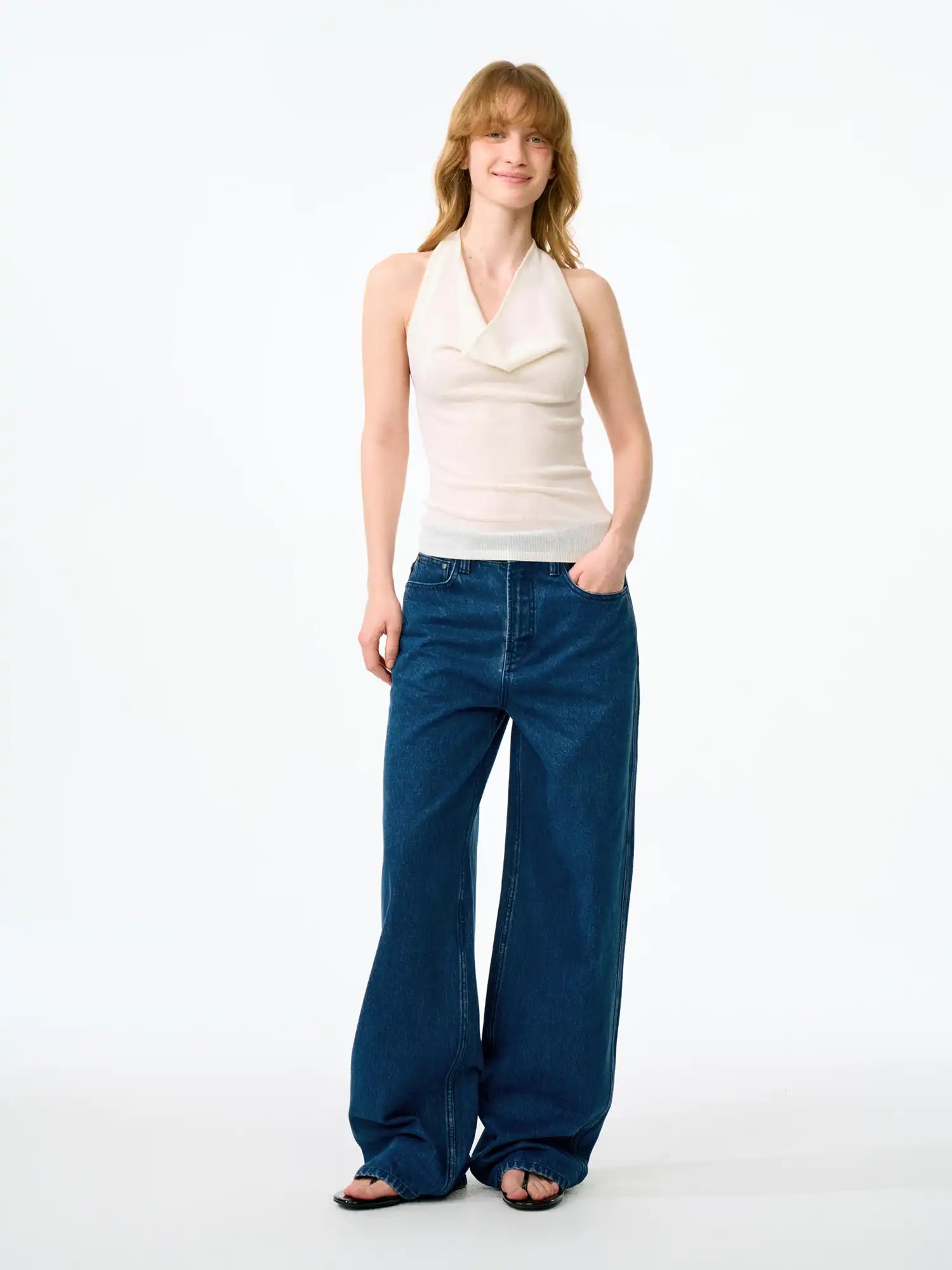 FirstFloor Retro Linen-Touch Cowl Neck Halter Top | Canton Collective