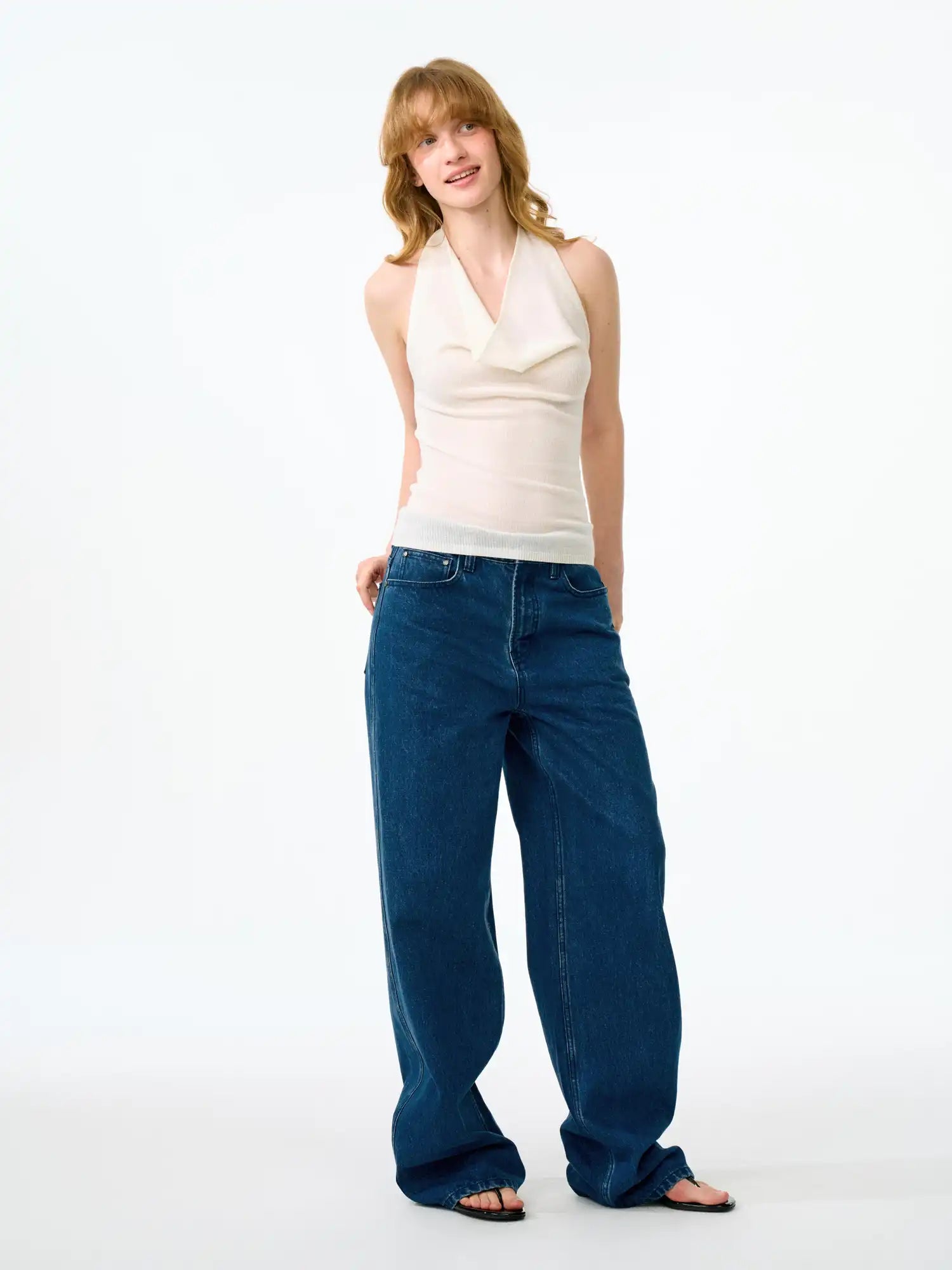 FirstFloor Retro Linen-Touch Cowl Neck Halter Top | Canton Collective