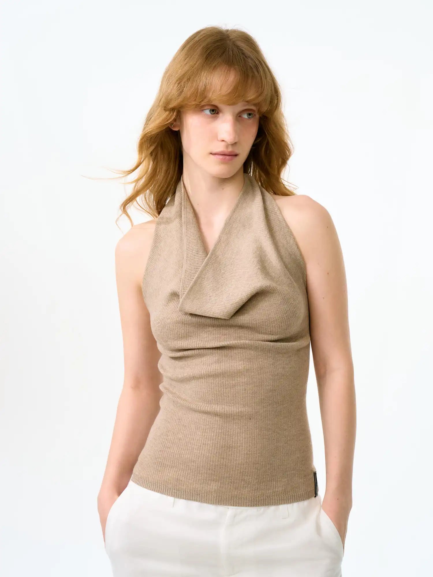 FirstFloor Retro Linen-Touch Cowl Neck Halter Top | Canton Collective