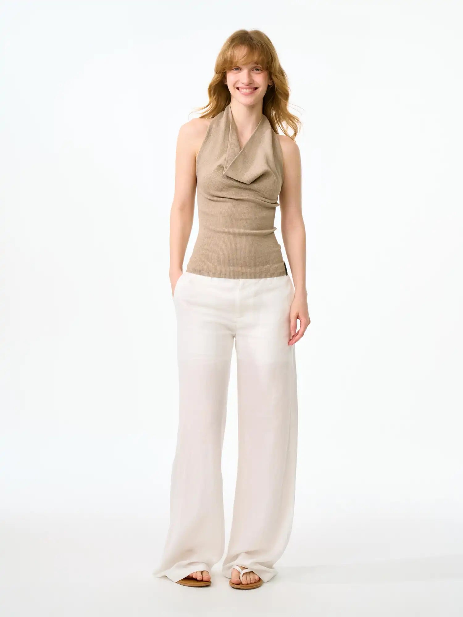 FirstFloor Retro Linen-Touch Cowl Neck Halter Top | Canton Collective