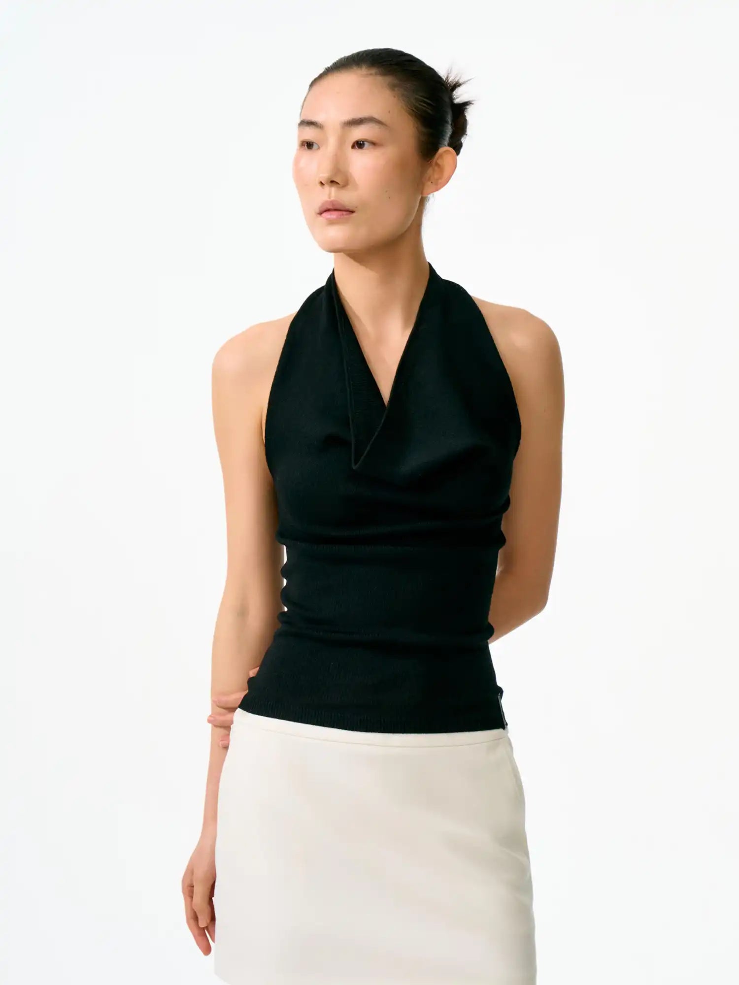 FirstFloor Retro Linen-Touch Cowl Neck Halter Top | Canton Collective
