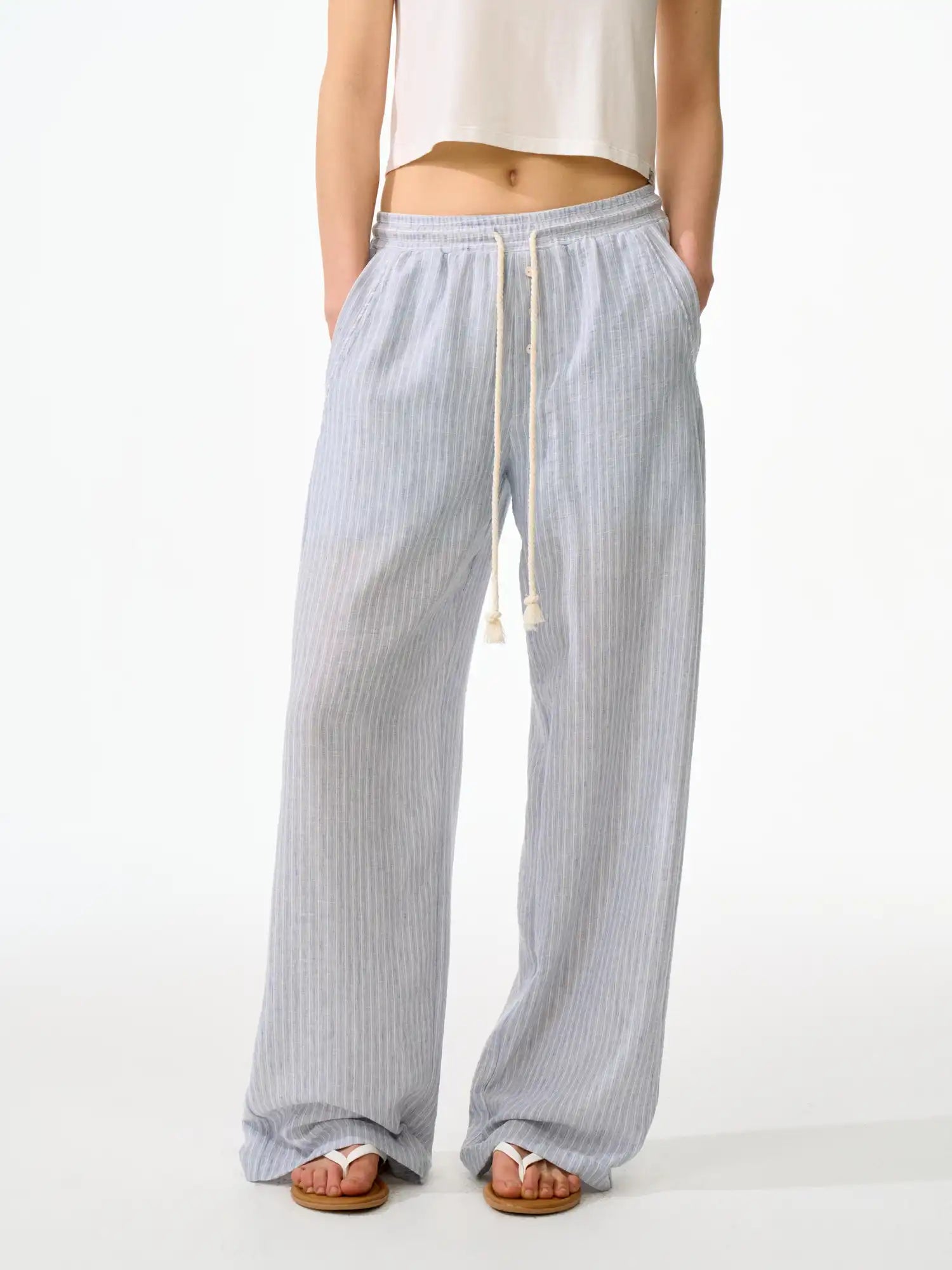 First Floor Retro Sheer Blue And White Striped Pants | Canton Collective