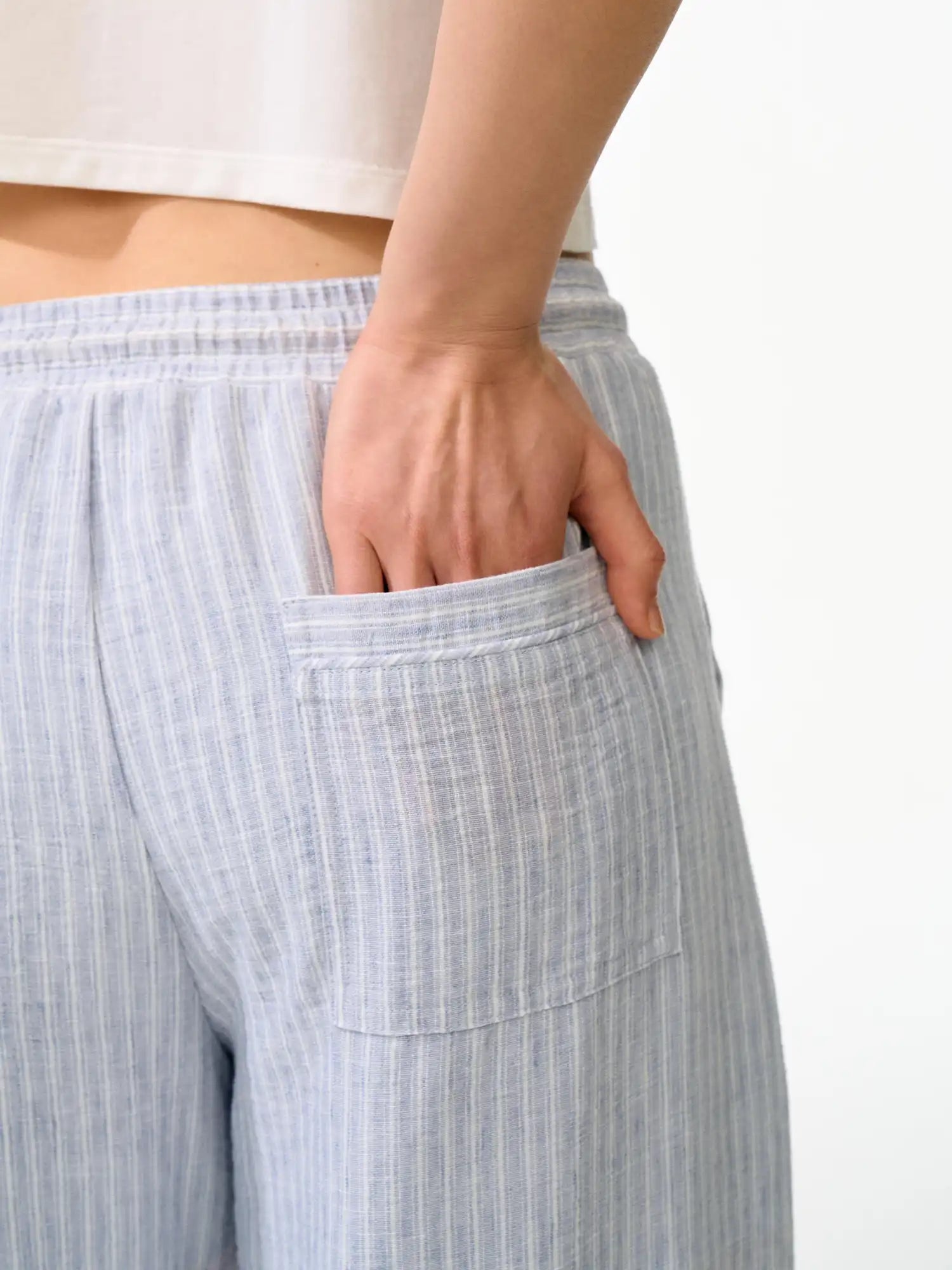 First Floor Retro Sheer Blue And White Striped Pants | Canton Collective