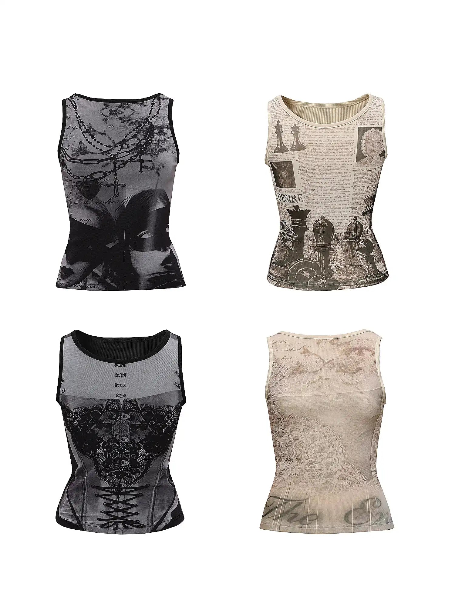 2th Desire Reversible Newsprint Cami Top With Edgy Deconstructed Aesthetic | Canton Collective