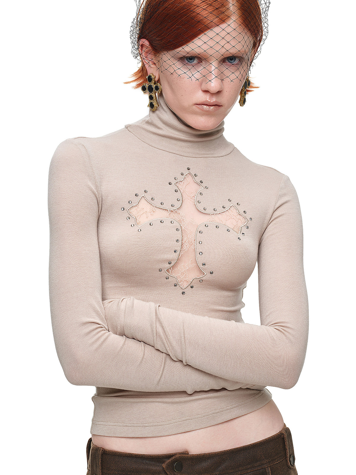 1Jinn Studio Rhinestone Cross Fitted Turtleneck Top | Canton Collective
