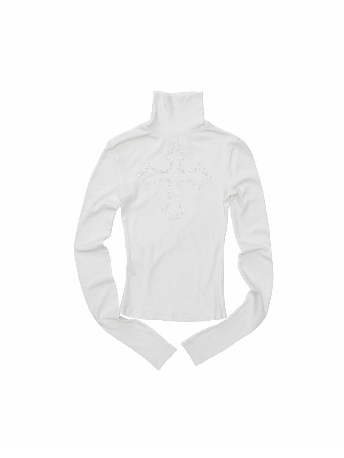 1Jinn Studio Rhinestone Cross Fitted Turtleneck Top | Canton Collective