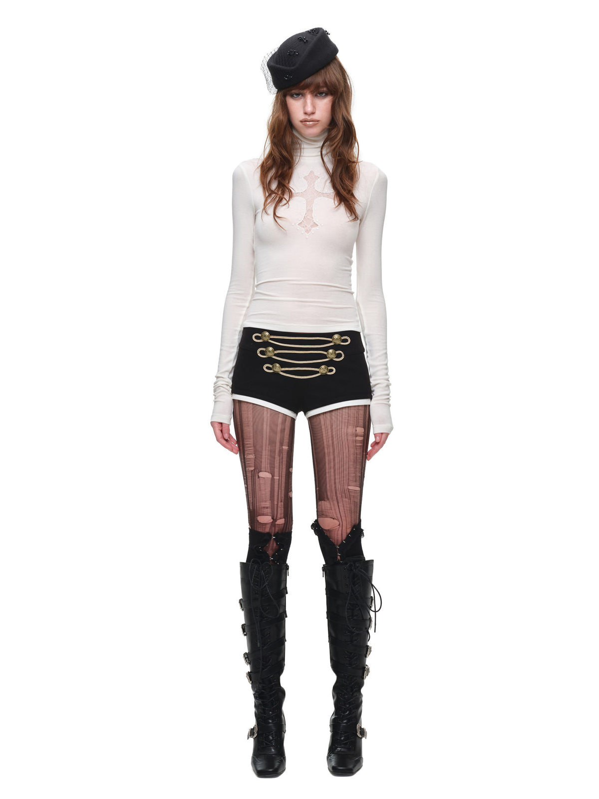 1Jinn Studio Rhinestone Cross Fitted Turtleneck Top | Canton Collective