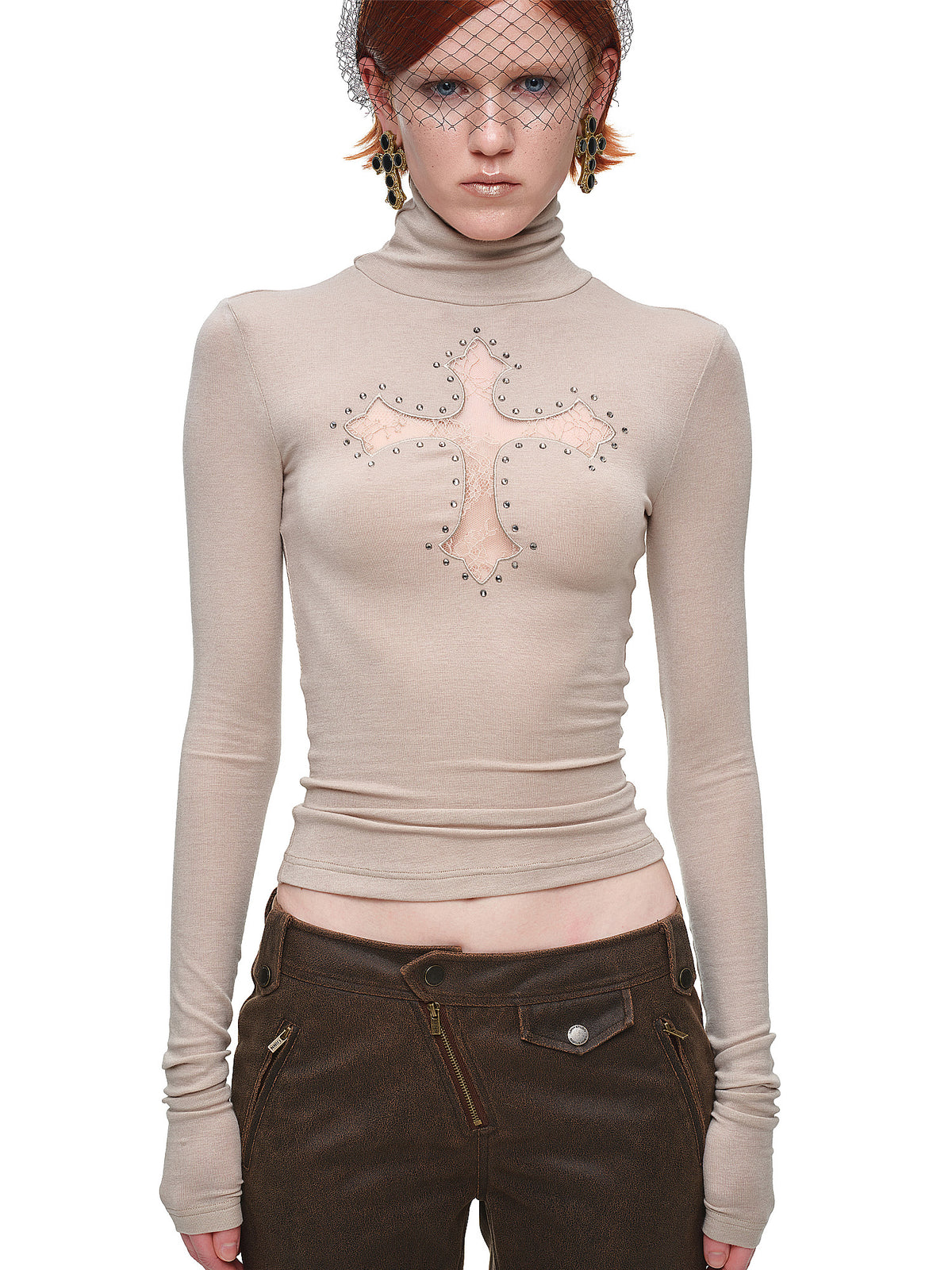 1Jinn Studio Rhinestone Cross Fitted Turtleneck Top | Canton Collective