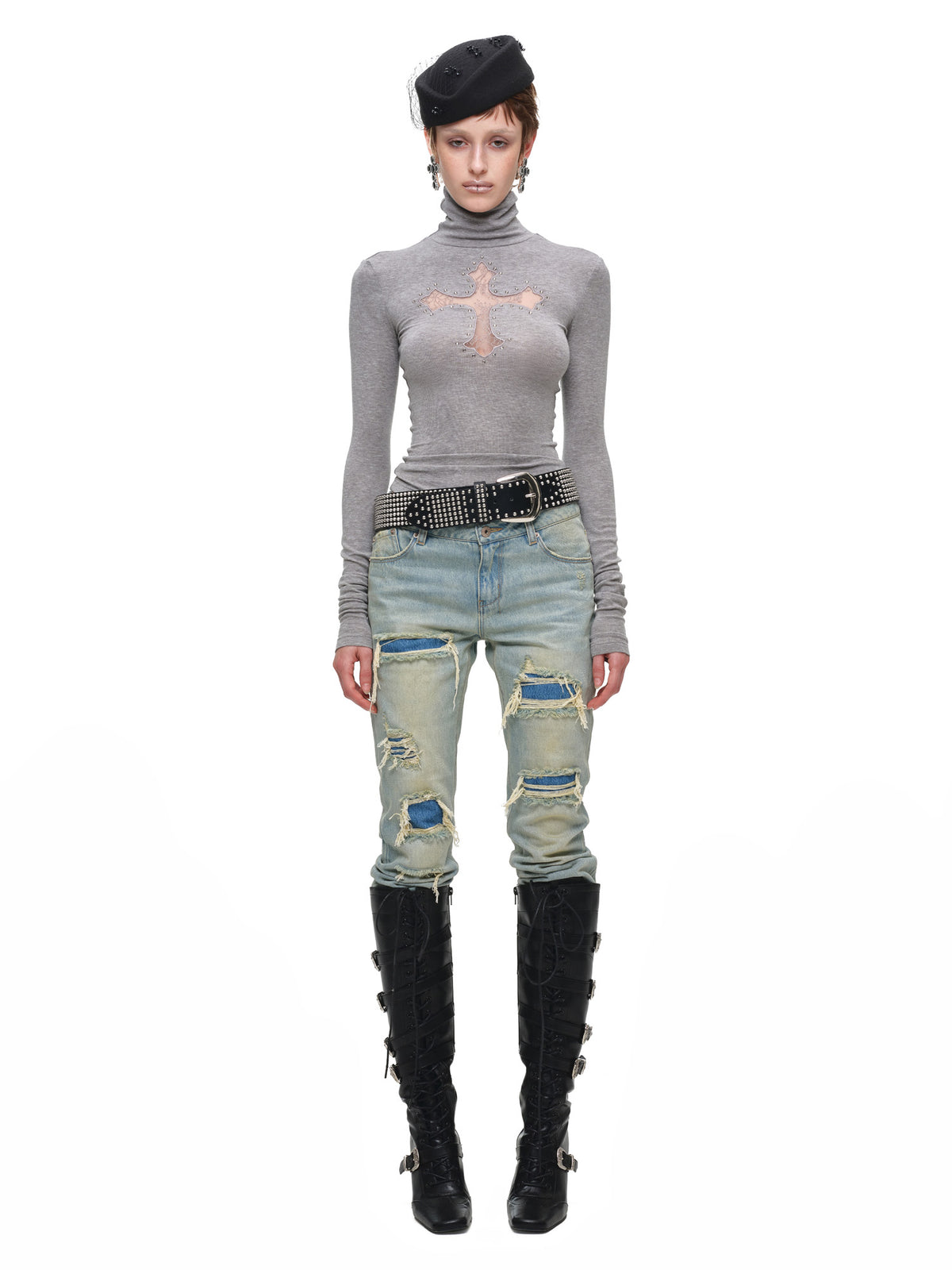 1Jinn Studio Rhinestone Cross Fitted Turtleneck Top | Canton Collective