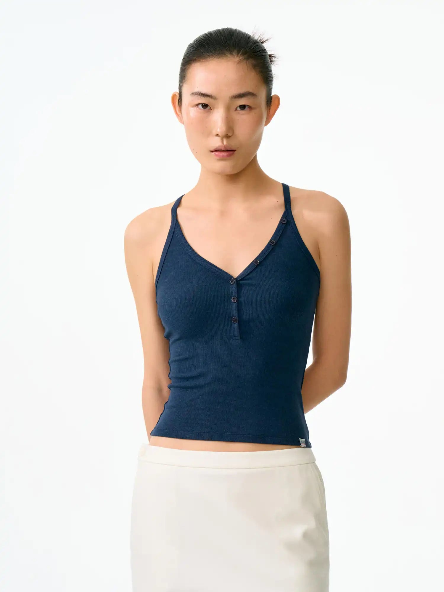 FirstFloor Ribbed Henley Crop Racerback Tank Top | Canton Collective