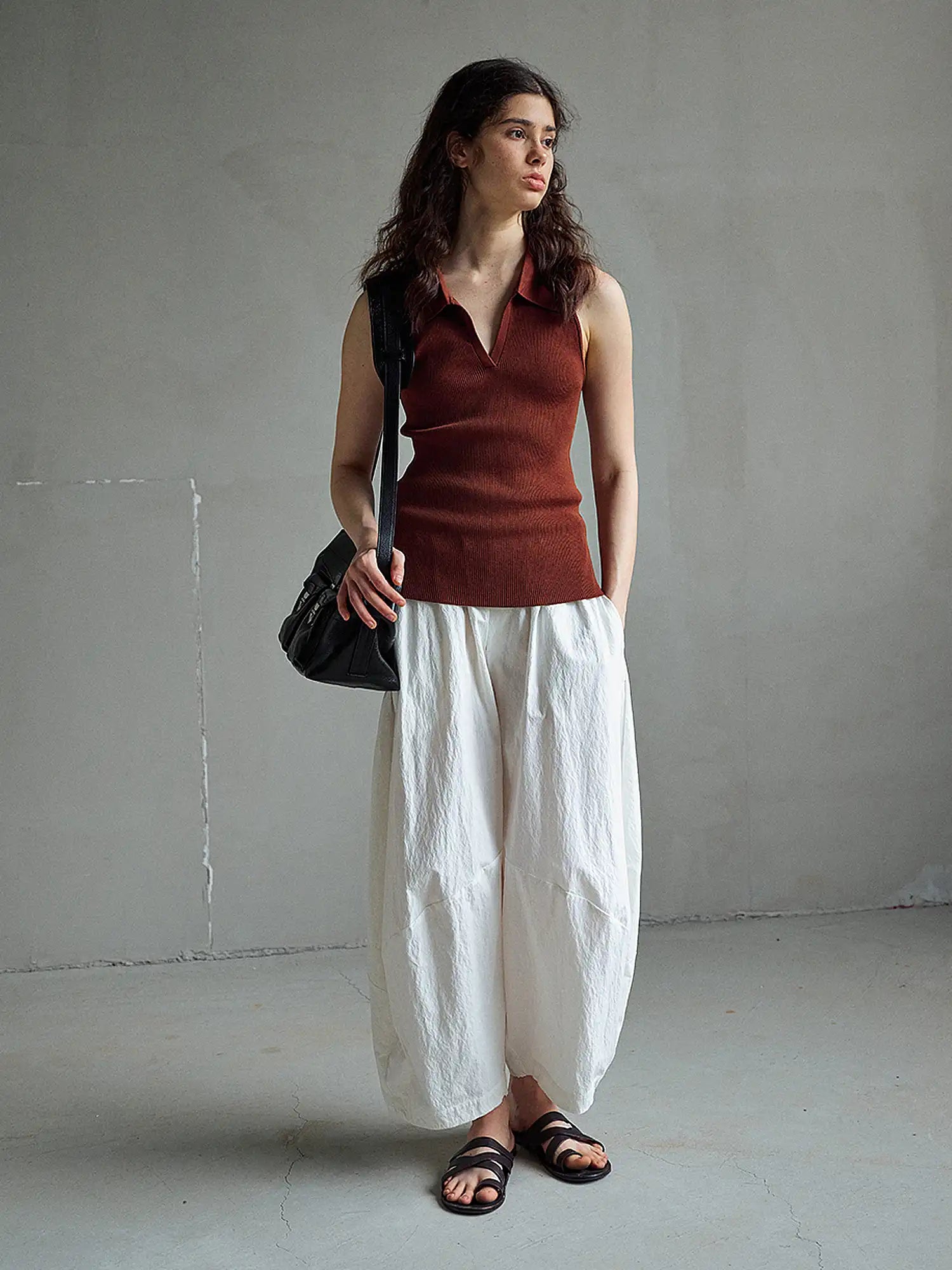 CantonCollective Design Ribbed Knit Polo Collar Tank Top | Canton Collective