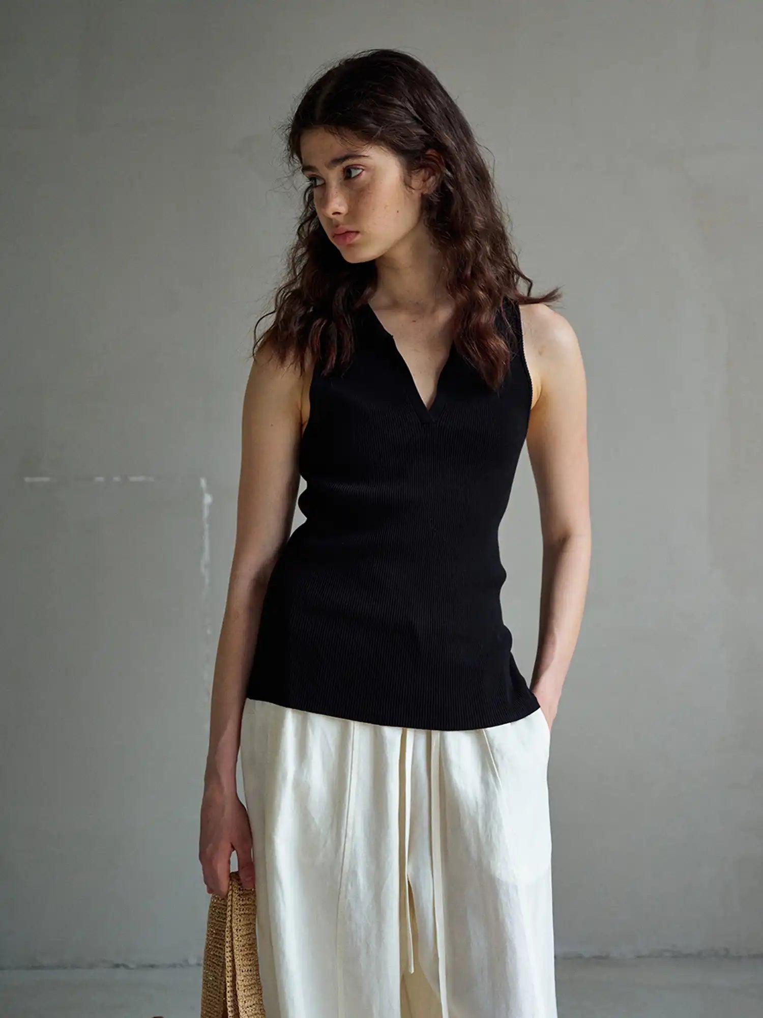 CantonCollective Design Ribbed Knit Polo Collar Tank Top | Canton Collective