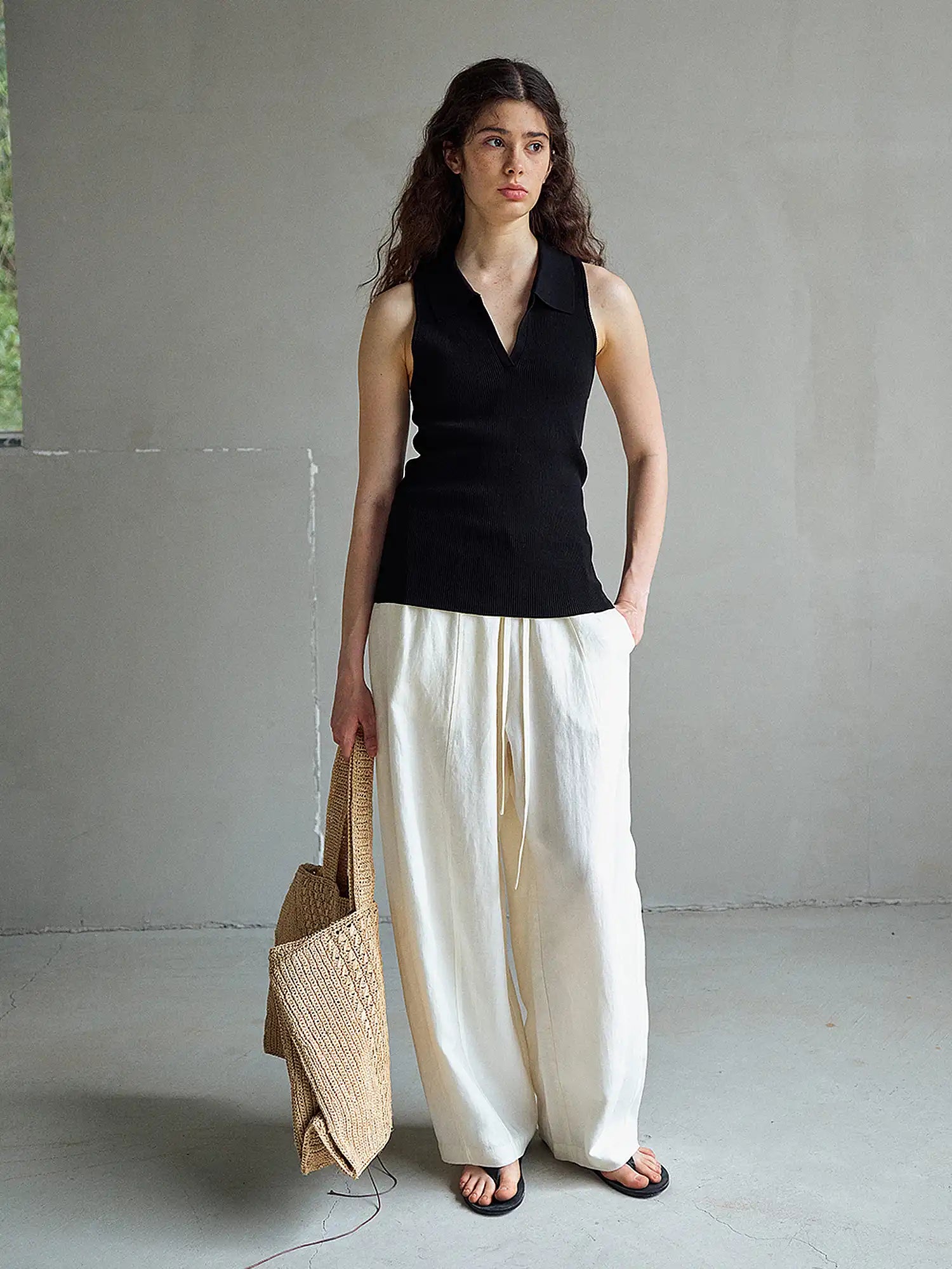 CantonCollective Design Ribbed Knit Polo Collar Tank Top | Canton Collective