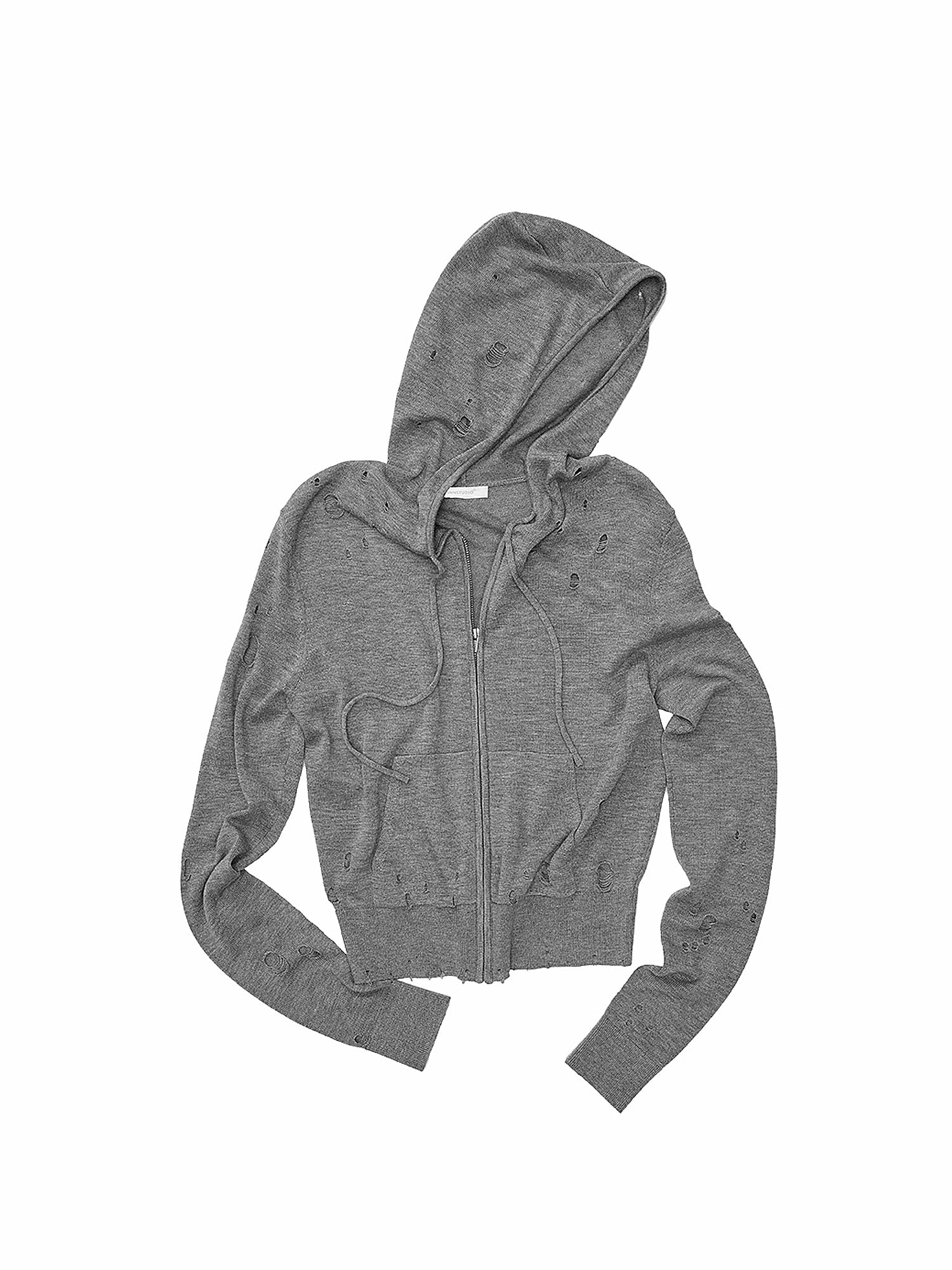 1Jinn Studio Ripped Knit Cropped Zip-Up Hoodie | Canton Collective