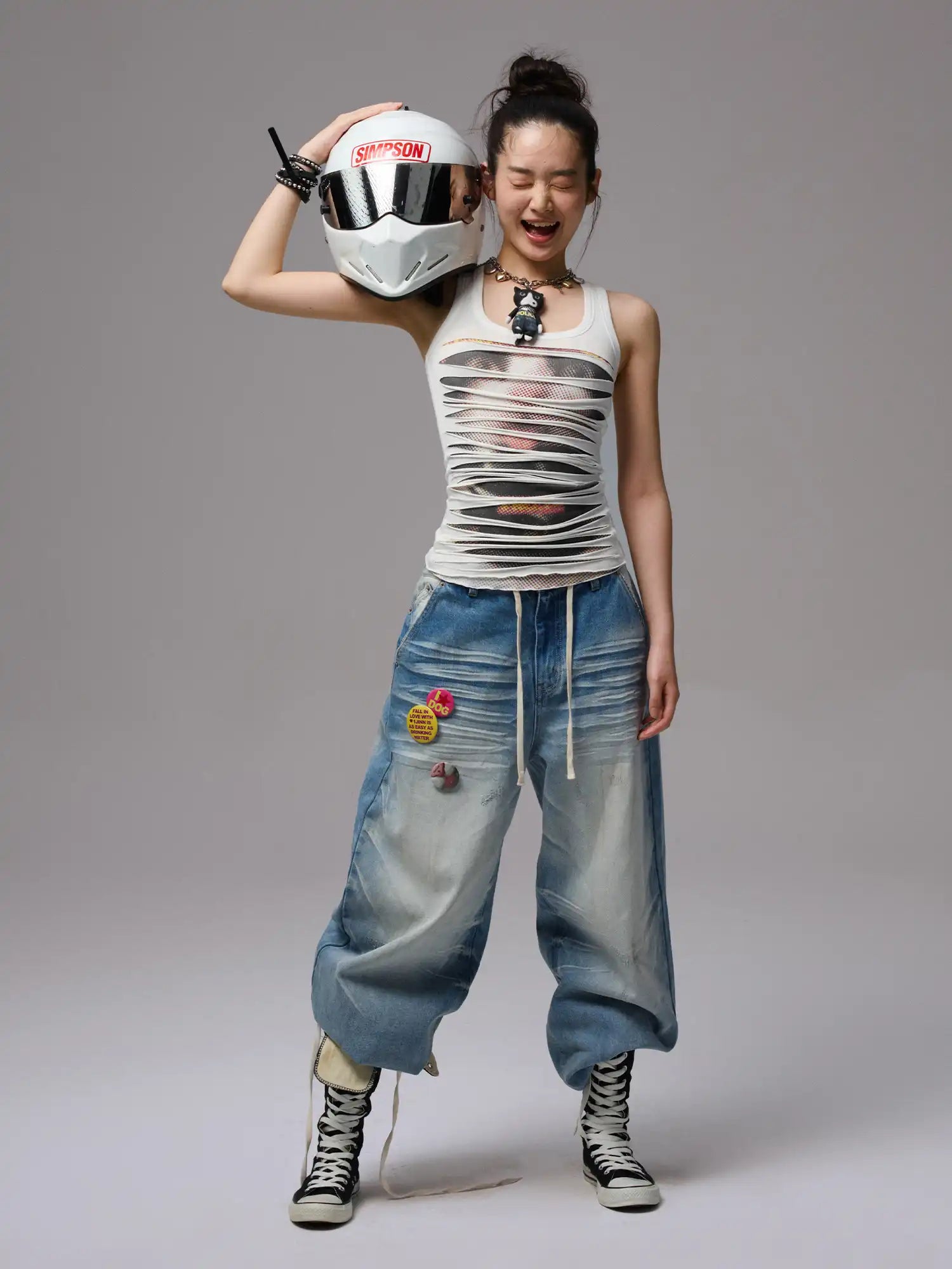 1Jinn Studio Ripped White Racerback Tank | Canton Collective