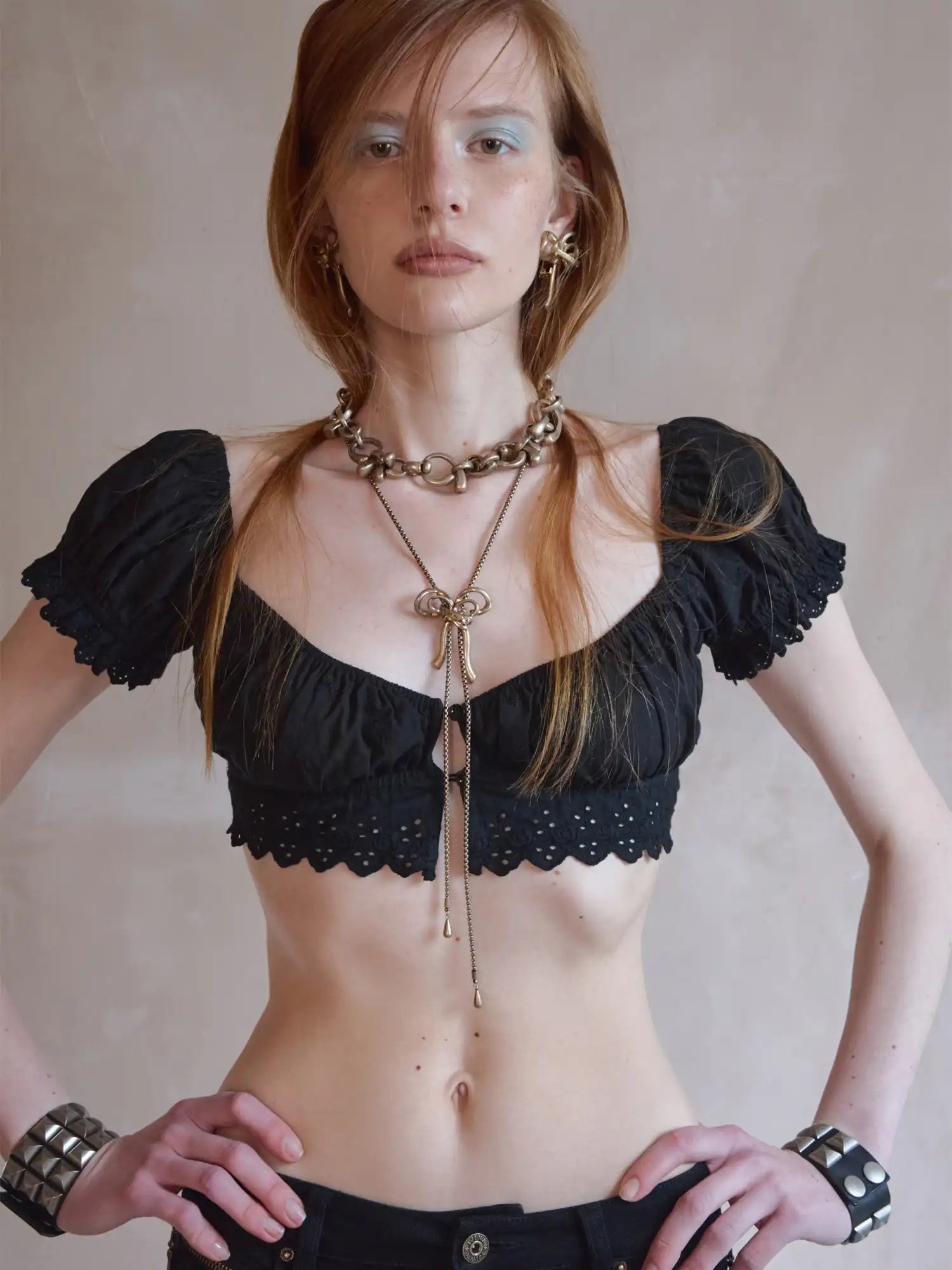 1Jinn Studio Rose Jacquard Puff Sleeve Crop Top | Canton Collective