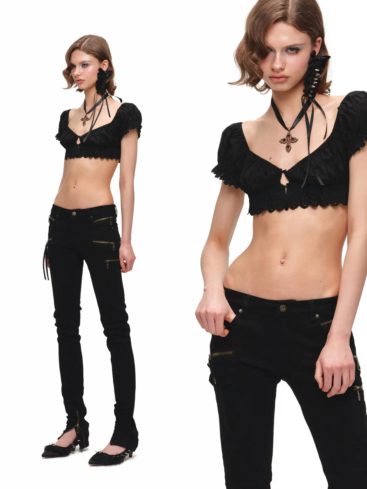1Jinn Studio Rose Jacquard Puff Sleeve Crop Top | Canton Collective