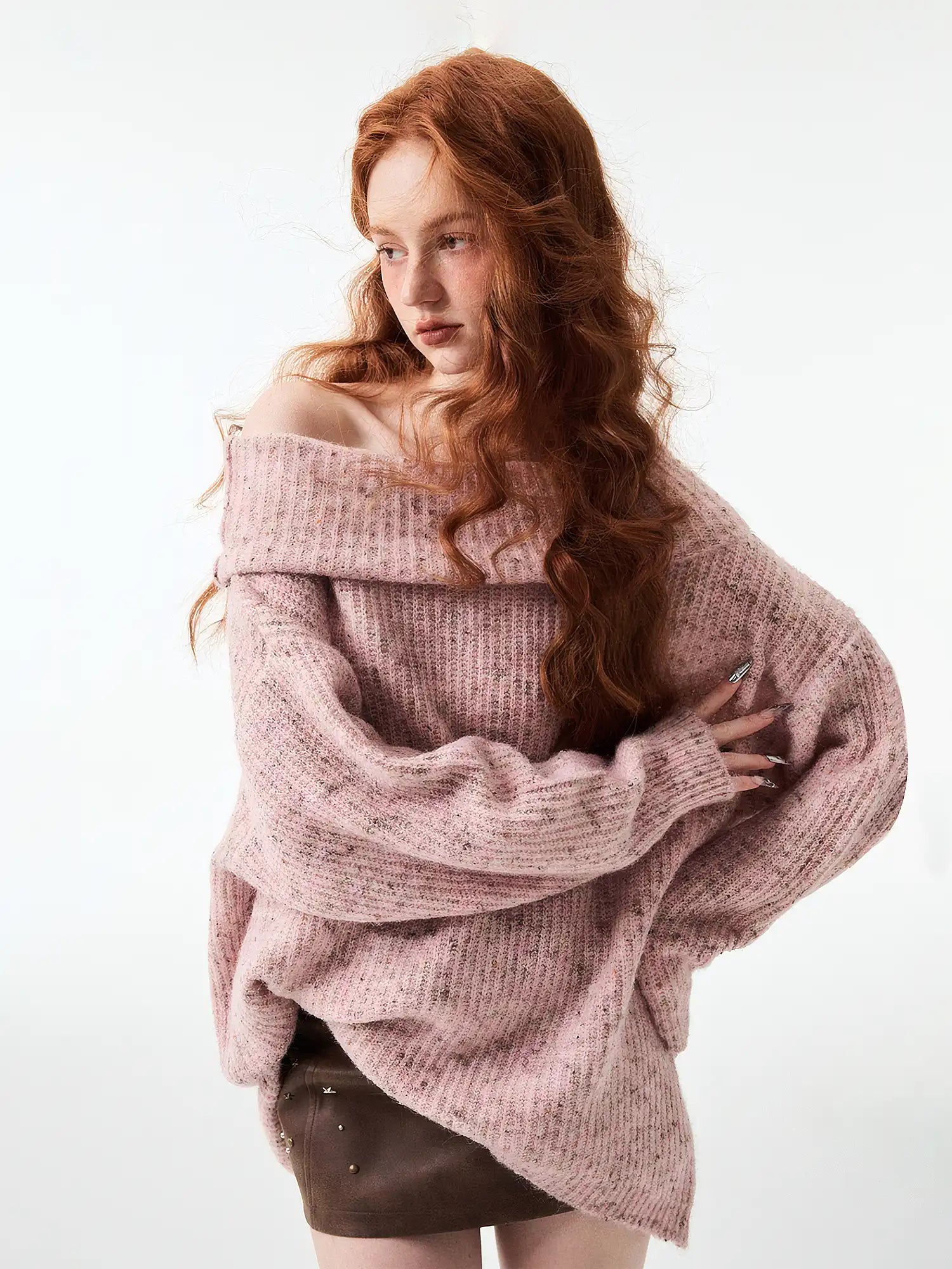 1Jinn Studio Rose Pink Shoulder Baring Sweater | Canton Collective