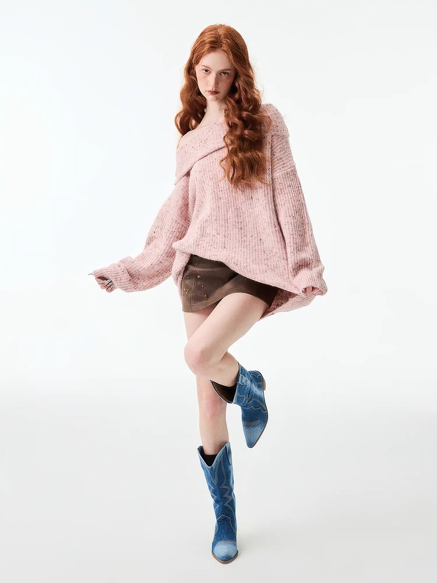1Jinn Studio Rose Pink Shoulder Baring Sweater | Canton Collective