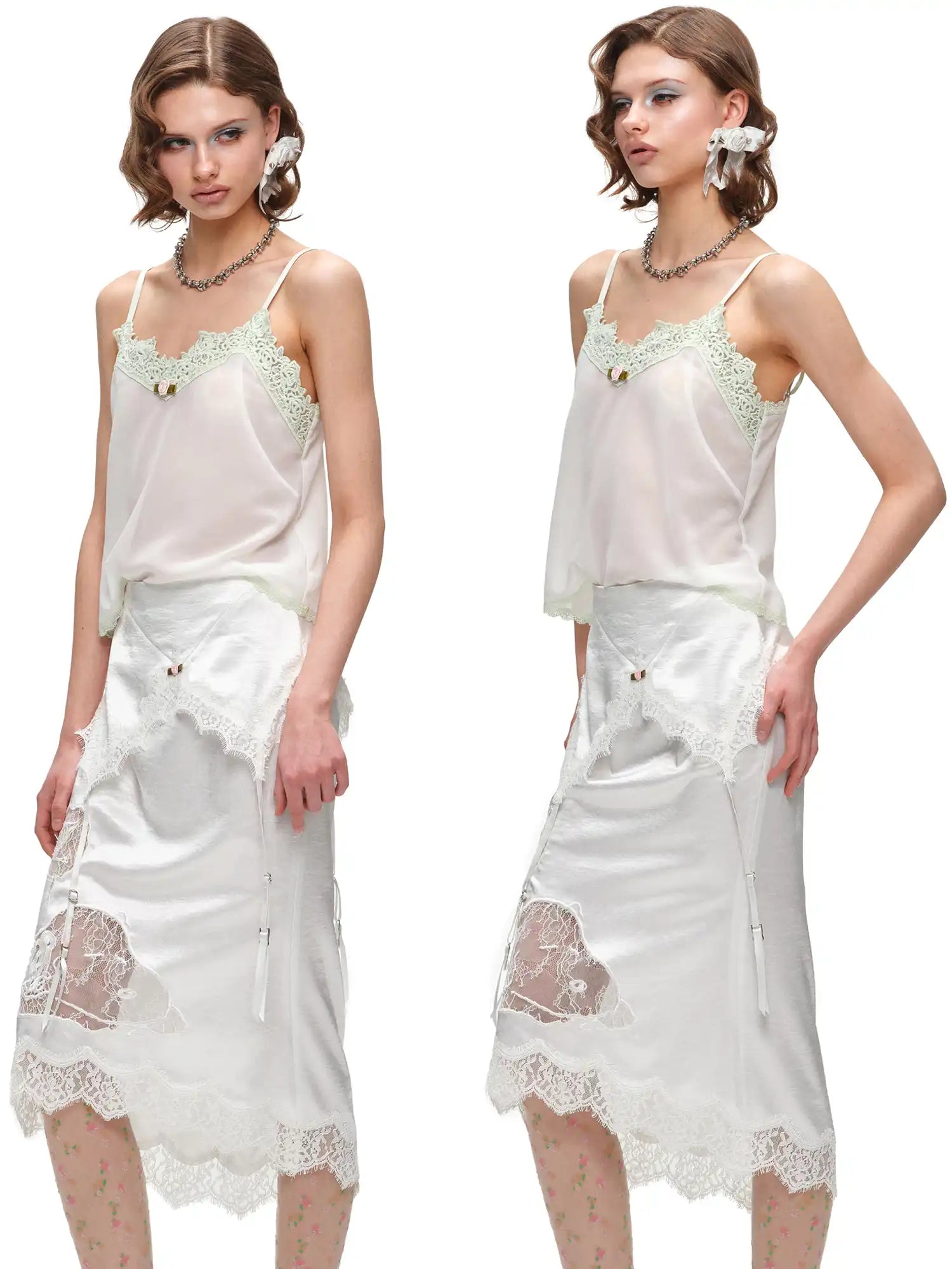 1Jinn Studio Rosette Sheer Lace Trim Camisole Top | Canton Collective