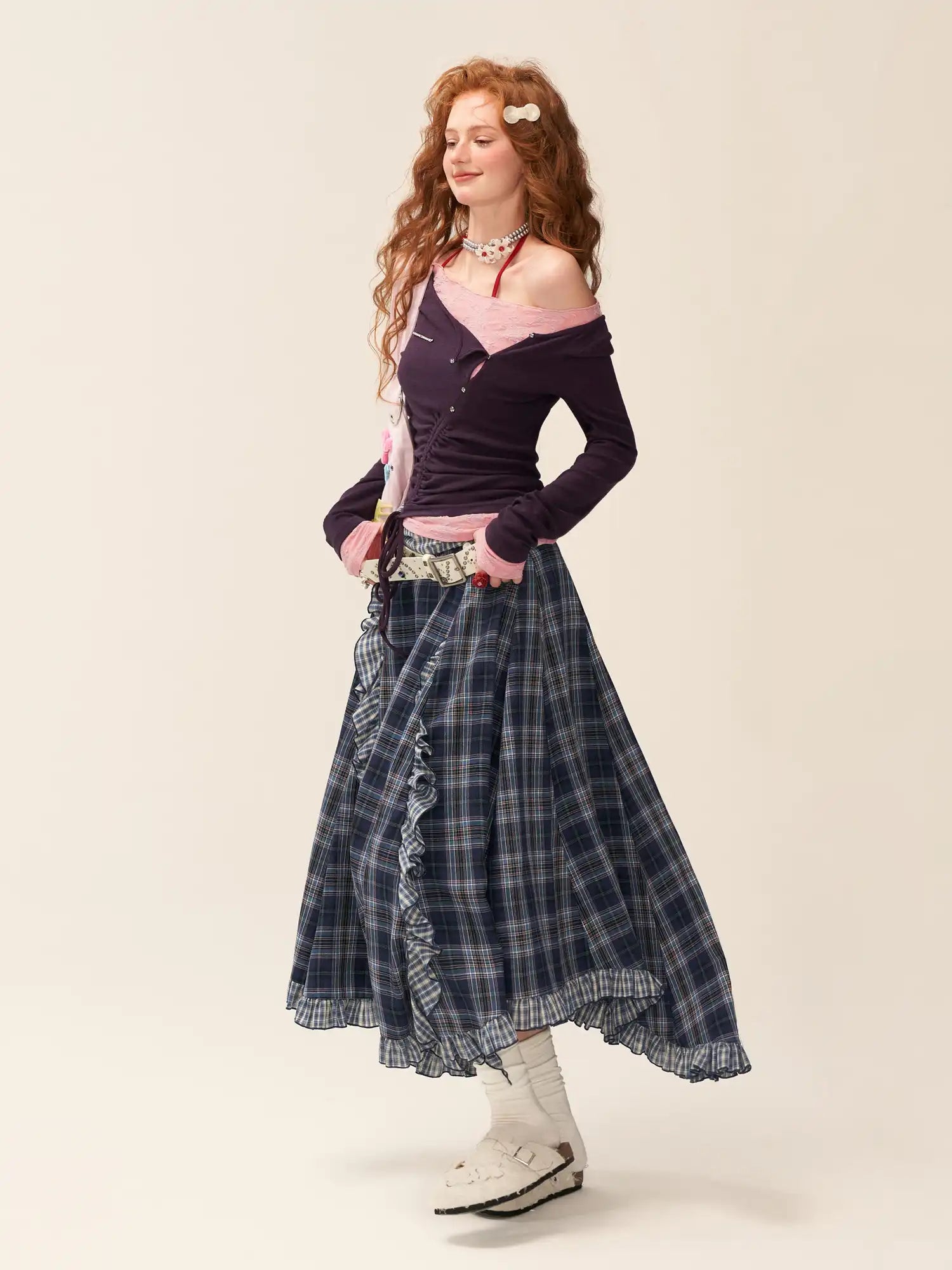 MAMC Ruched Mock Layered Lace Top | Canton Collective