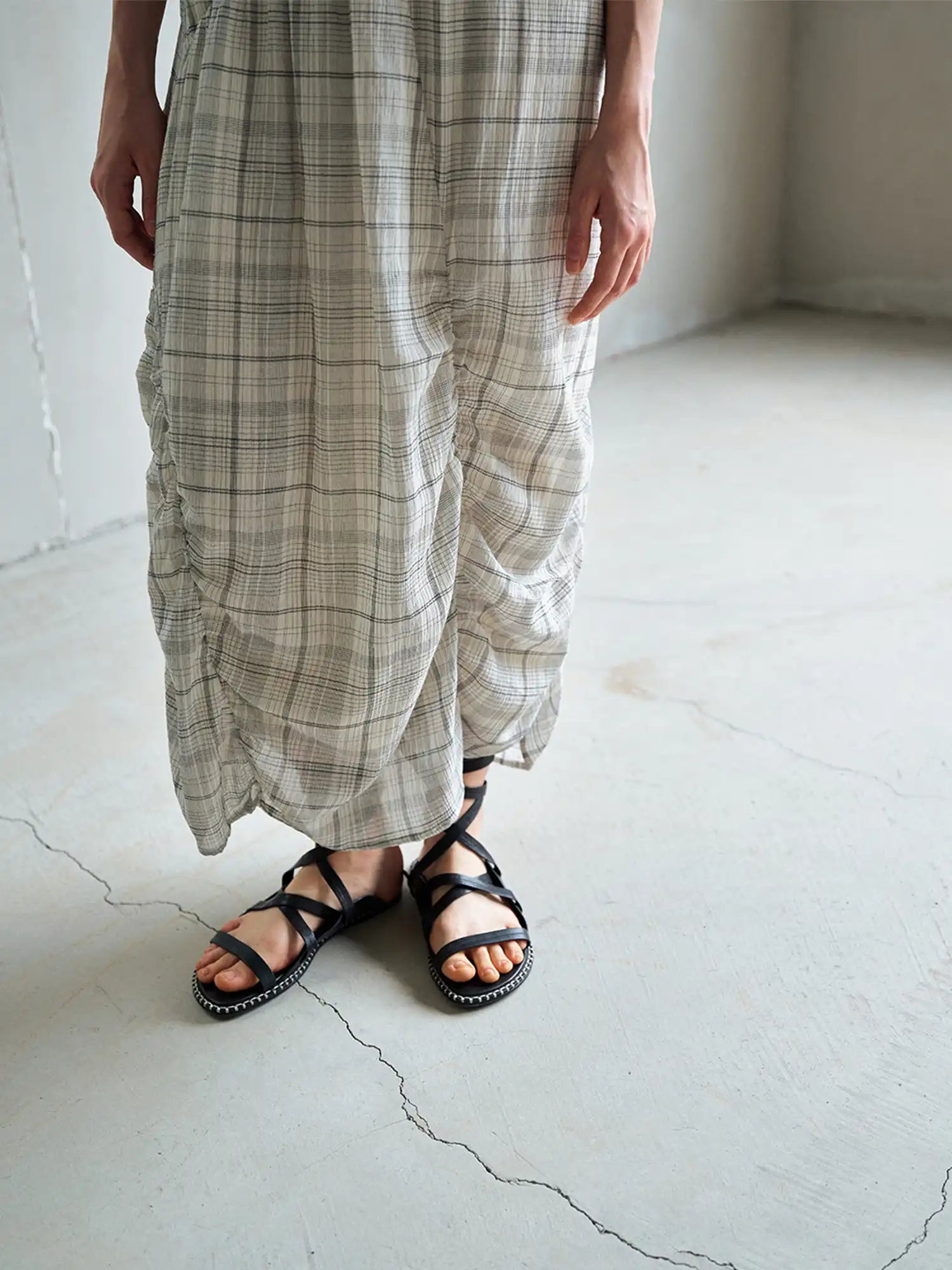 CantonCollective Design Ruched Off-Shoulder Cotton Plaid Maxi Dress | Canton Collective