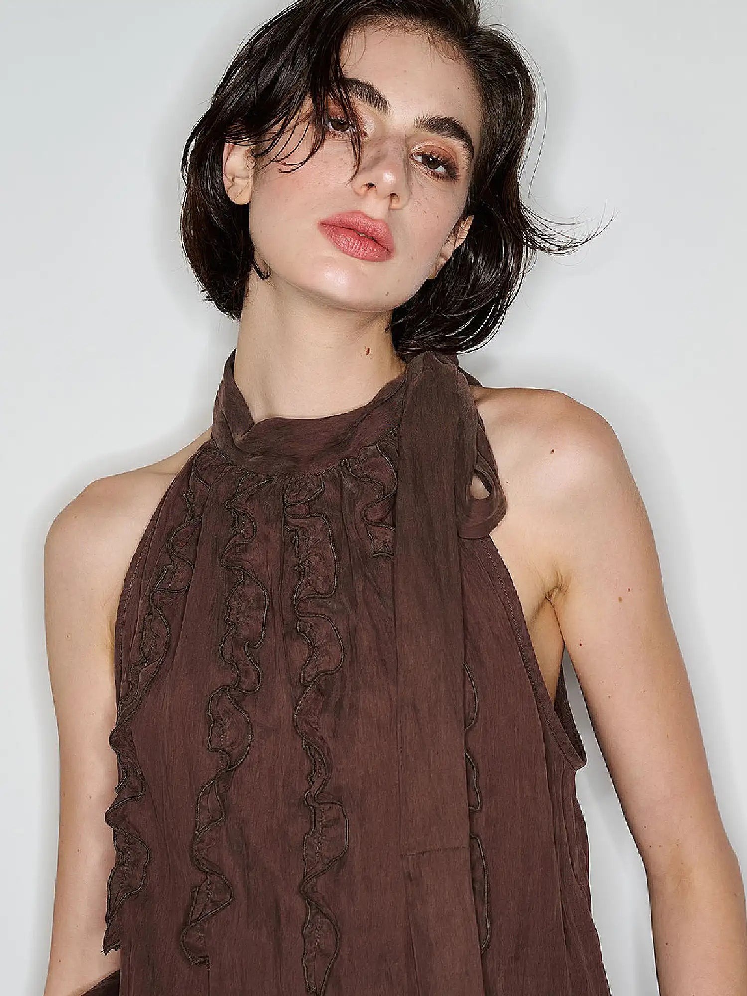 Muse Naps Ruffle-Front Tie High Neck Halter Top | Canton Collective