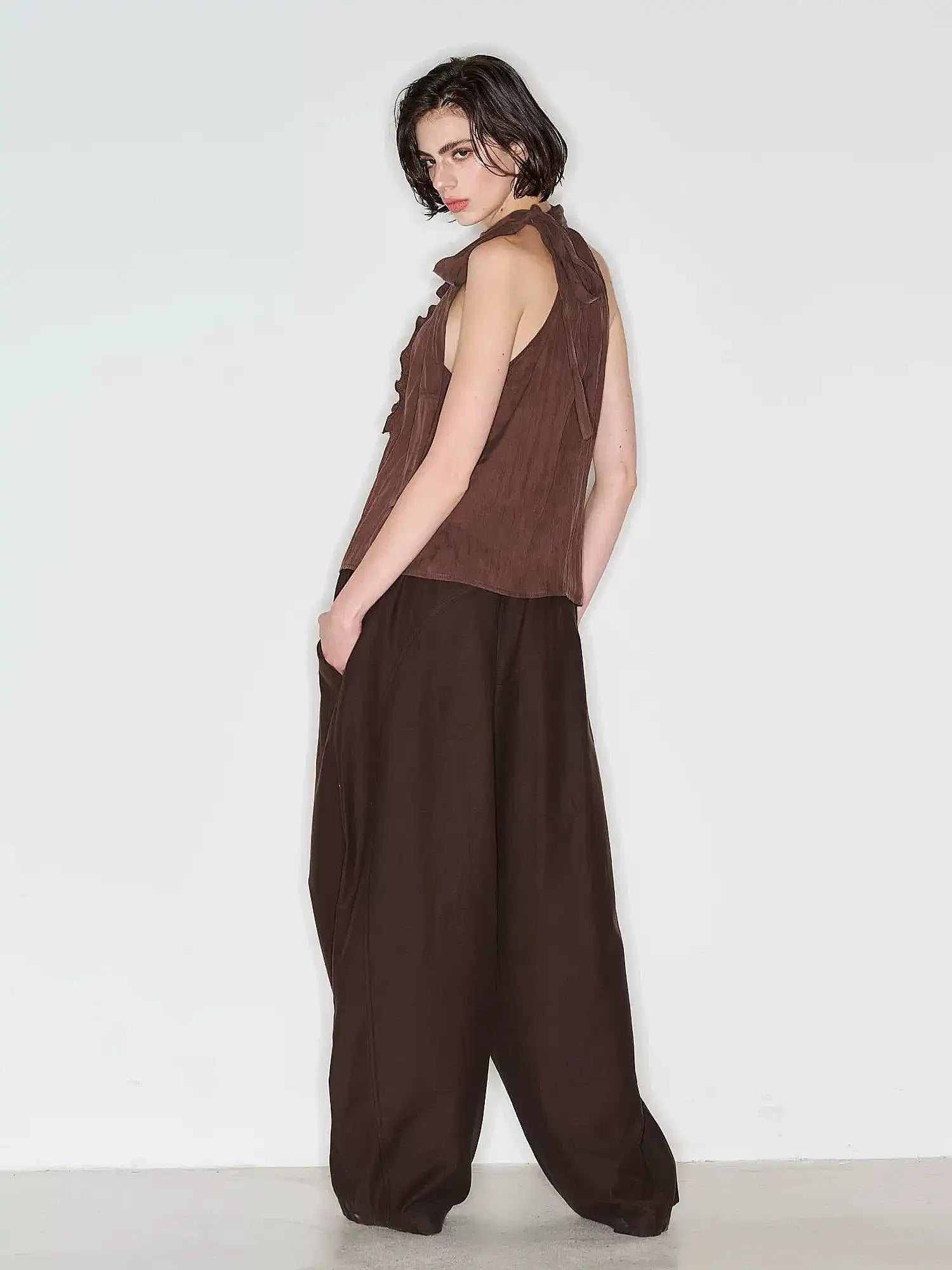 Muse Naps Ruffle-Front Tie High Neck Halter Top | Canton Collective