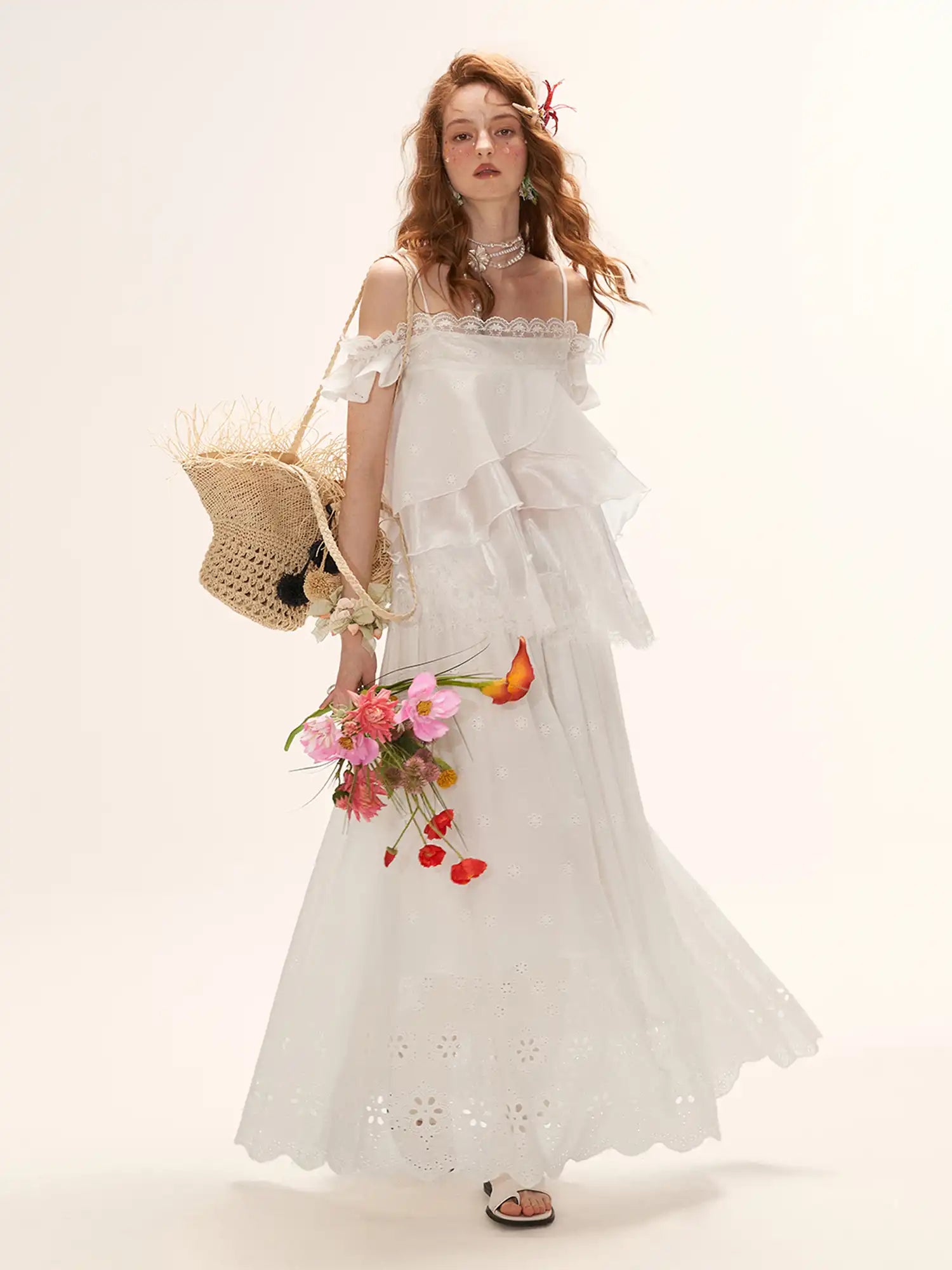 MAMC Ruffle Hem Crochet Midi Skirt with Elastic Waist | Canton Collective