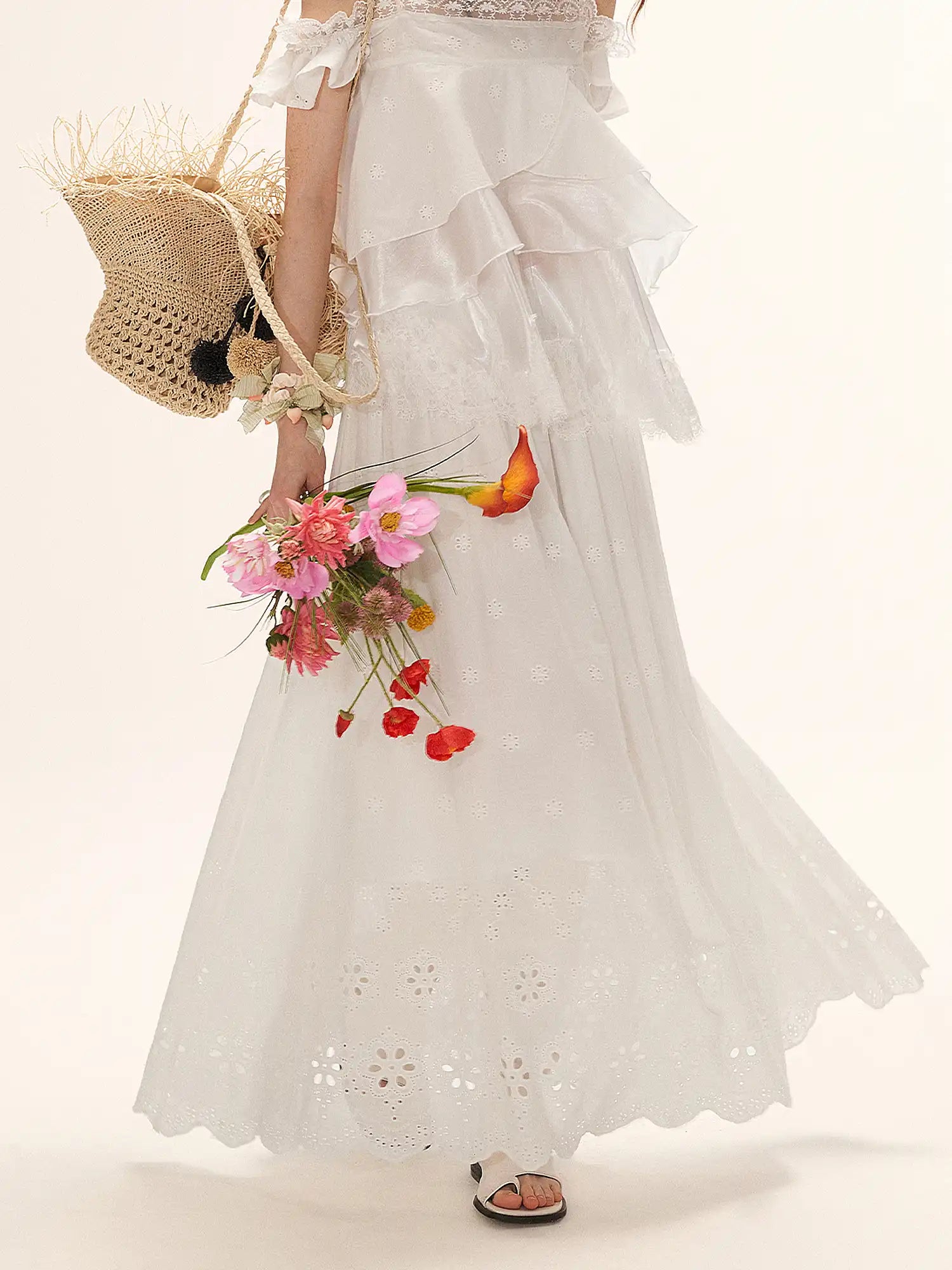 MAMC Ruffle Hem Crochet Midi Skirt with Elastic Waist | Canton Collective