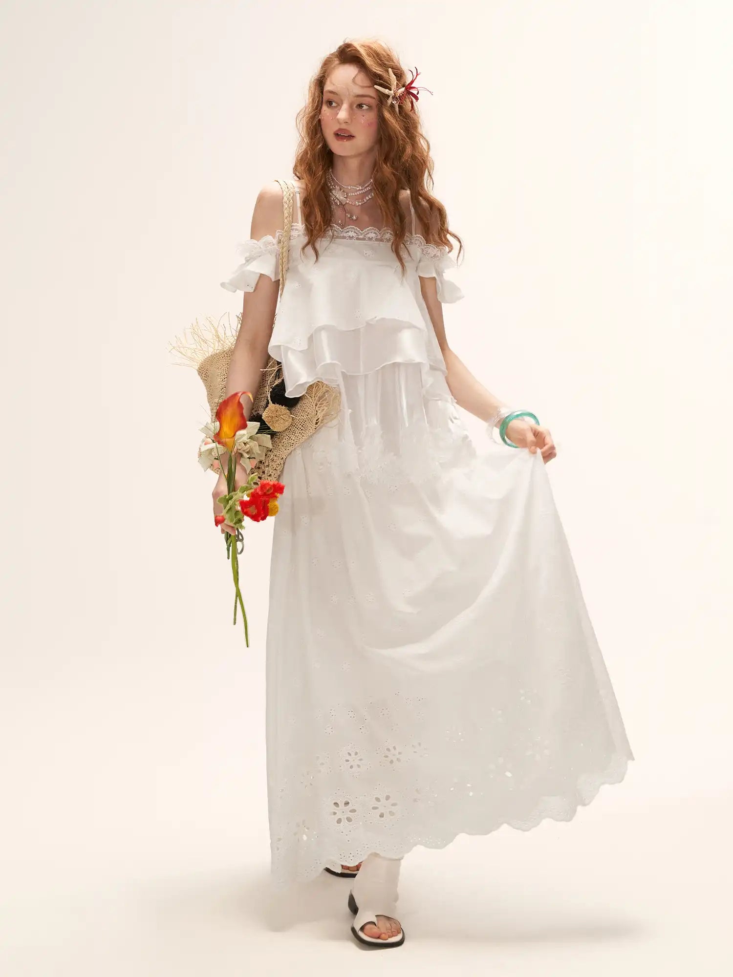 MAMC Ruffle Hem Crochet Midi Skirt with Elastic Waist | Canton Collective