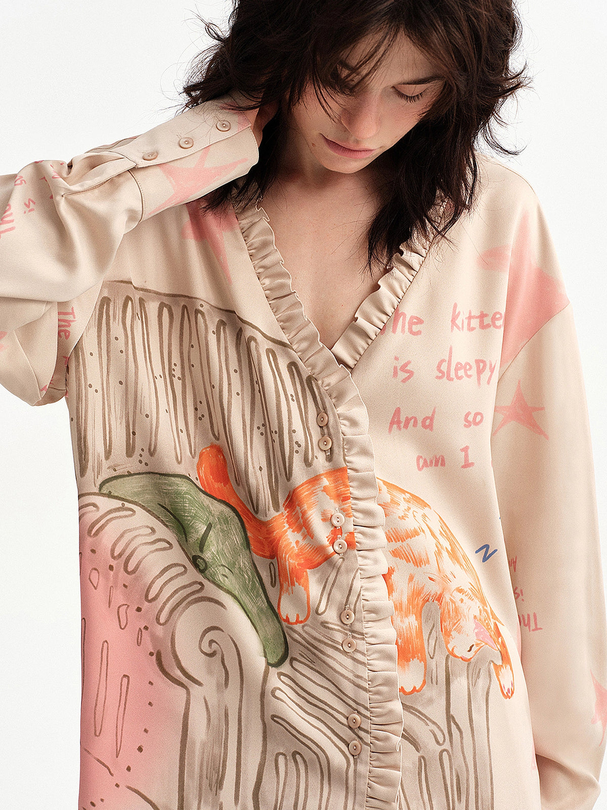 Outtheblue Ruffle Placket Drape Oversized Blouse | Canton Collective