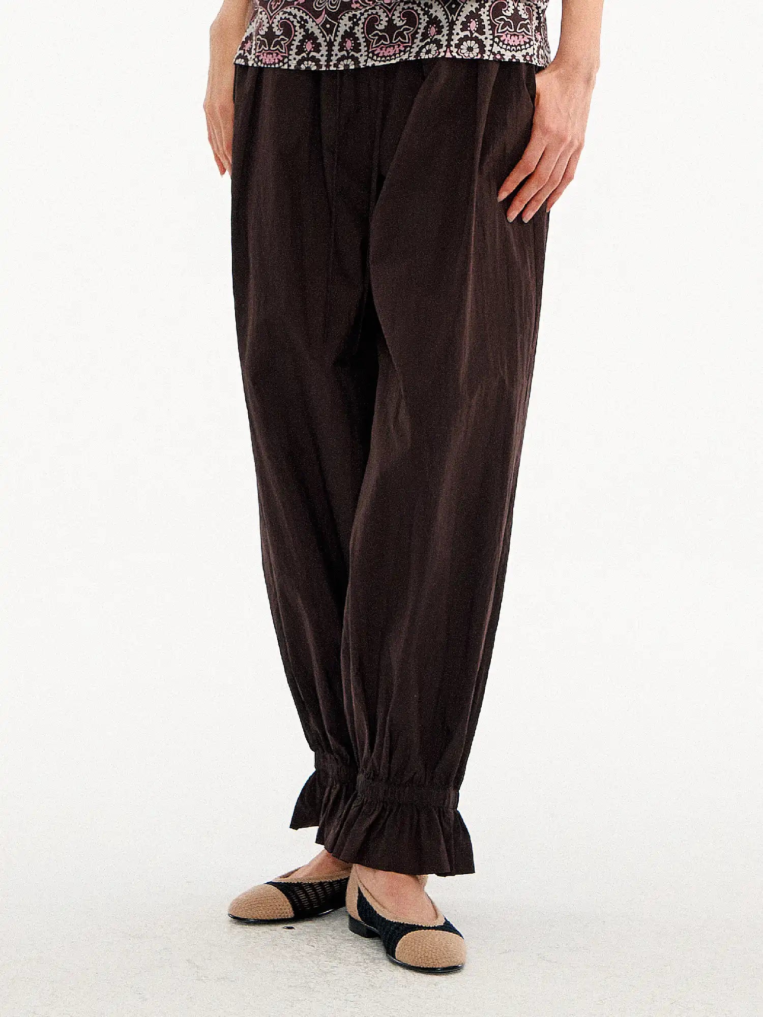 Muse Naps Ruffle Shirred Waist Lightweight Balloon Pants | Canton Collective