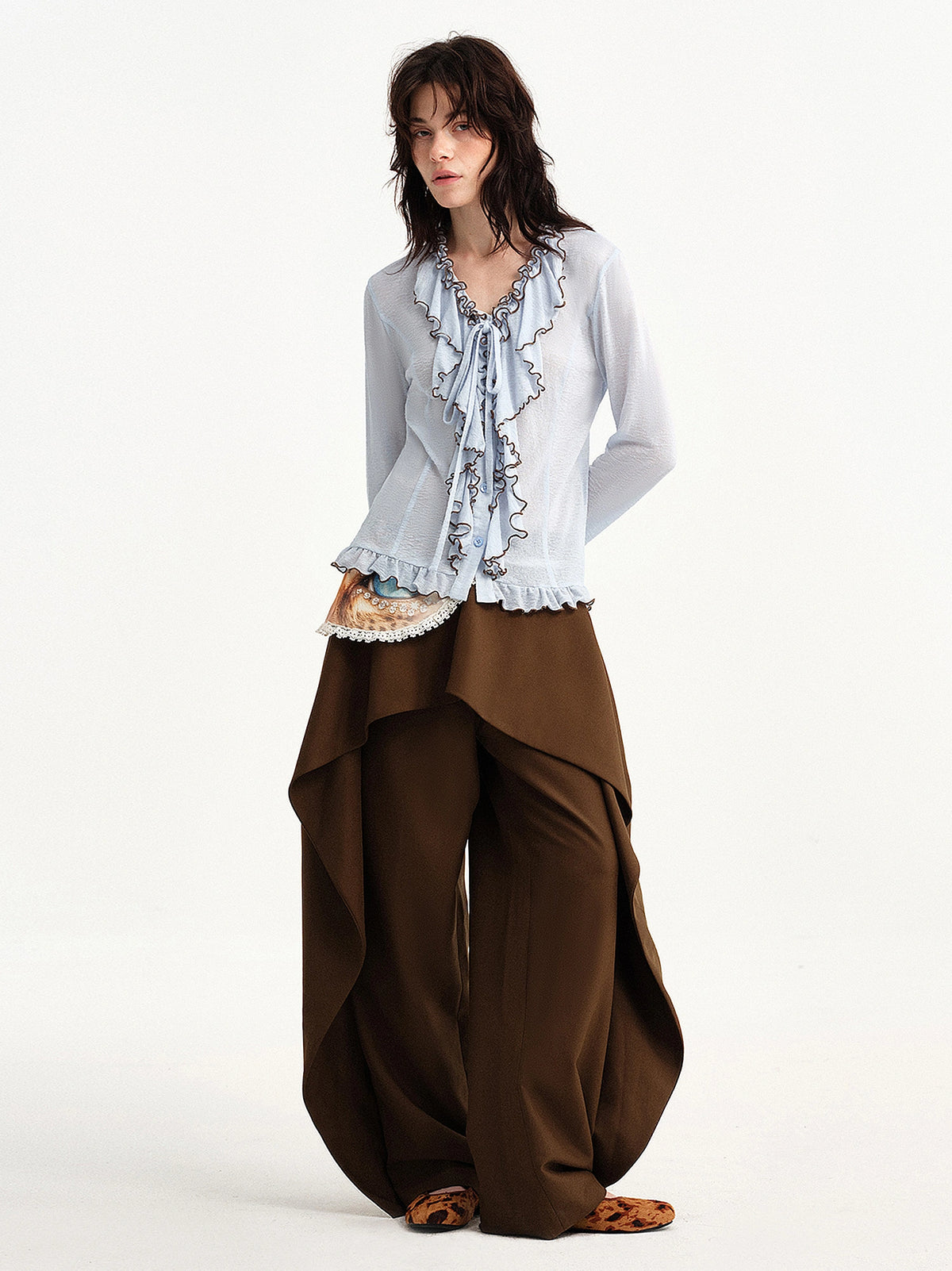 Outtheblue Ruffle Trim Bell Sleeve Sheer Cardigan | Canton Collective