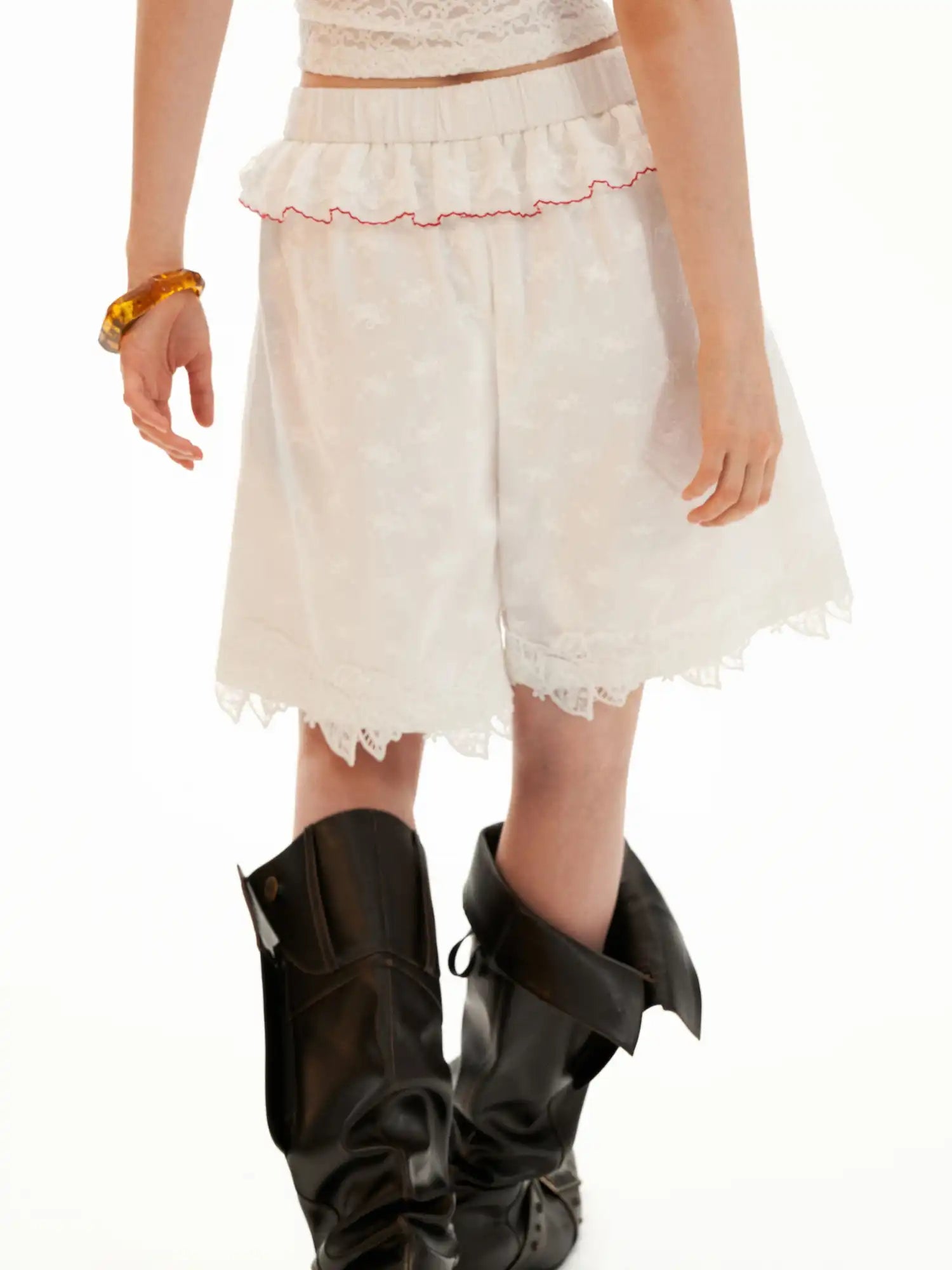 MAMC Ruffle Waist Eyelet Embroidered High-Waist Shorts | Canton Collective