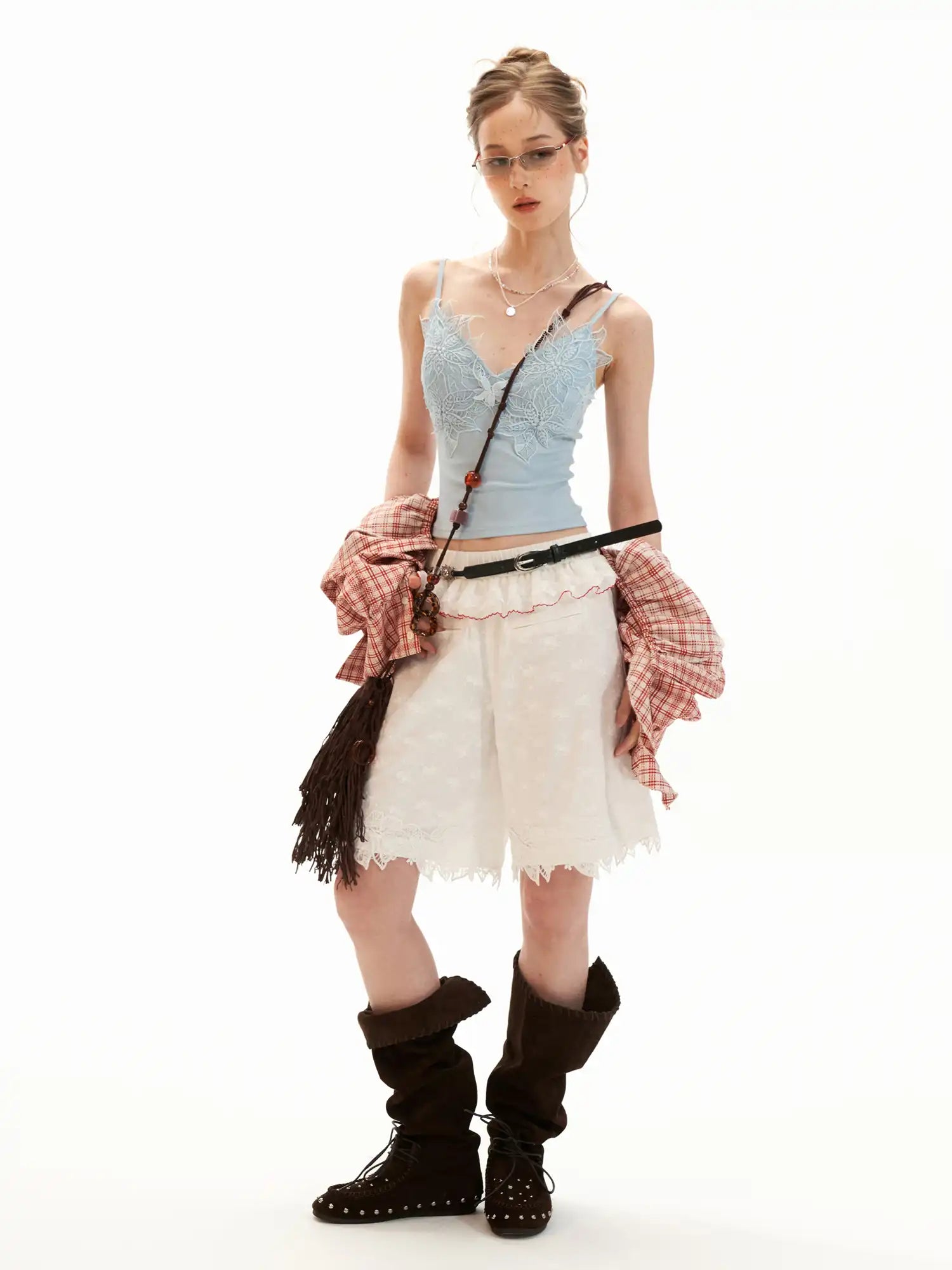MAMC Ruffle Waist Eyelet Embroidered High-Waist Shorts | Canton Collective